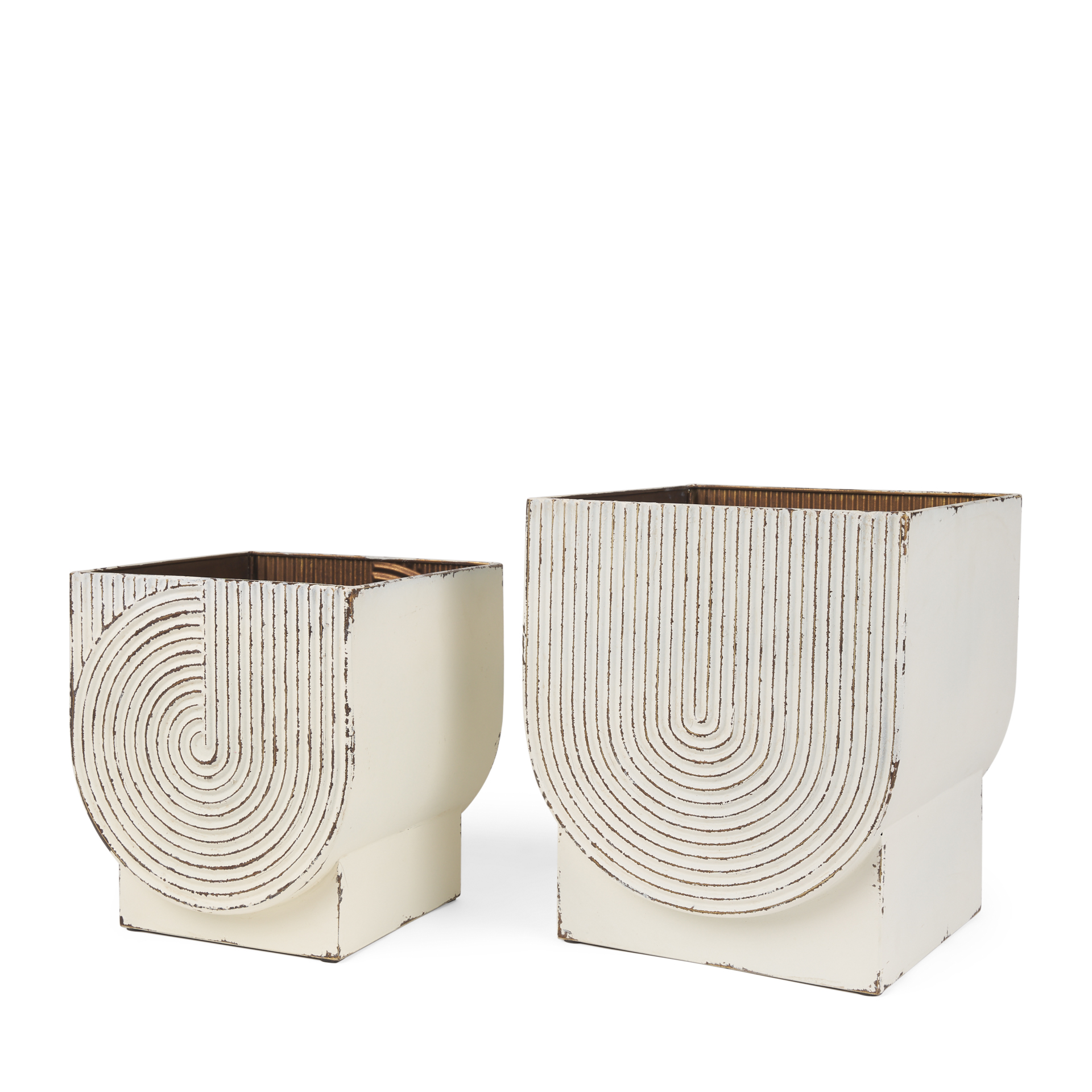 medina off white w/ gold antiquing metal planters (set of 2)