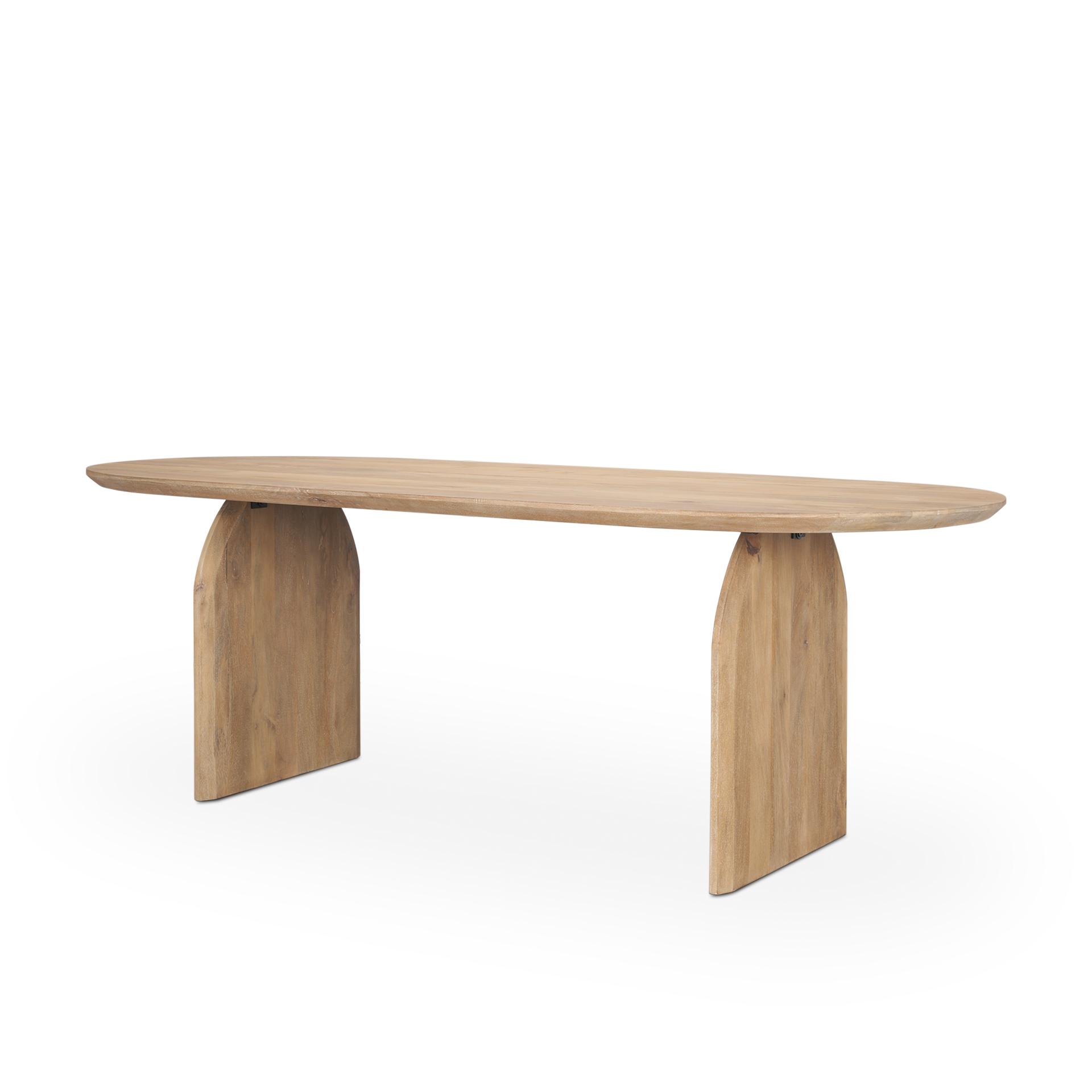 isla oval dining table w/light brown wood top & arched legs