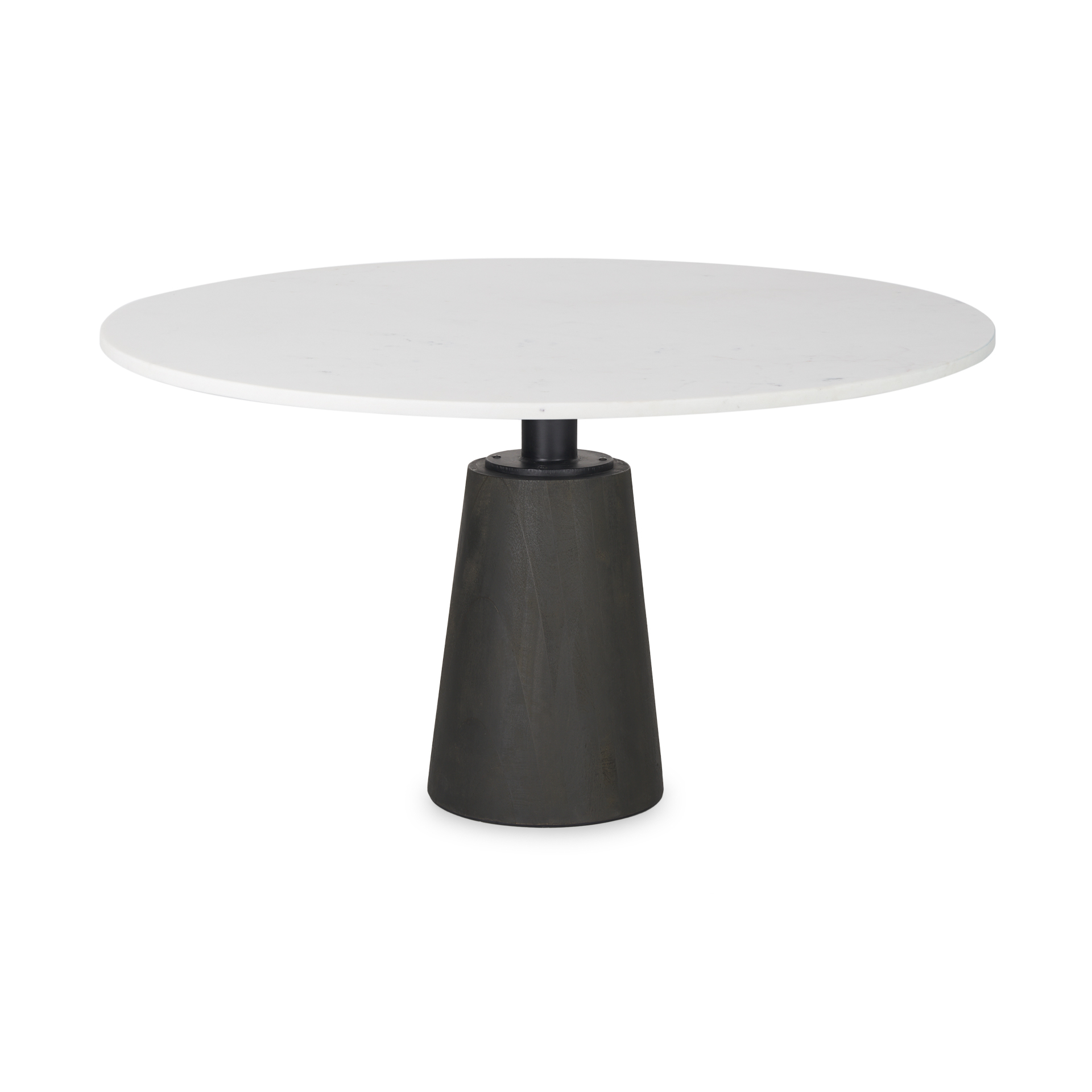 maxwell 48l x 48w x 30h round white marble top w/ black metal and wood pedestal base dining table