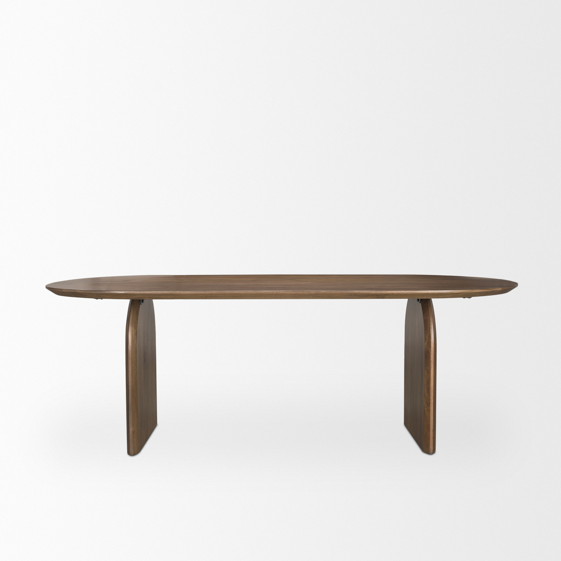 isla oval dining table w/dark brown wood top & arched legs