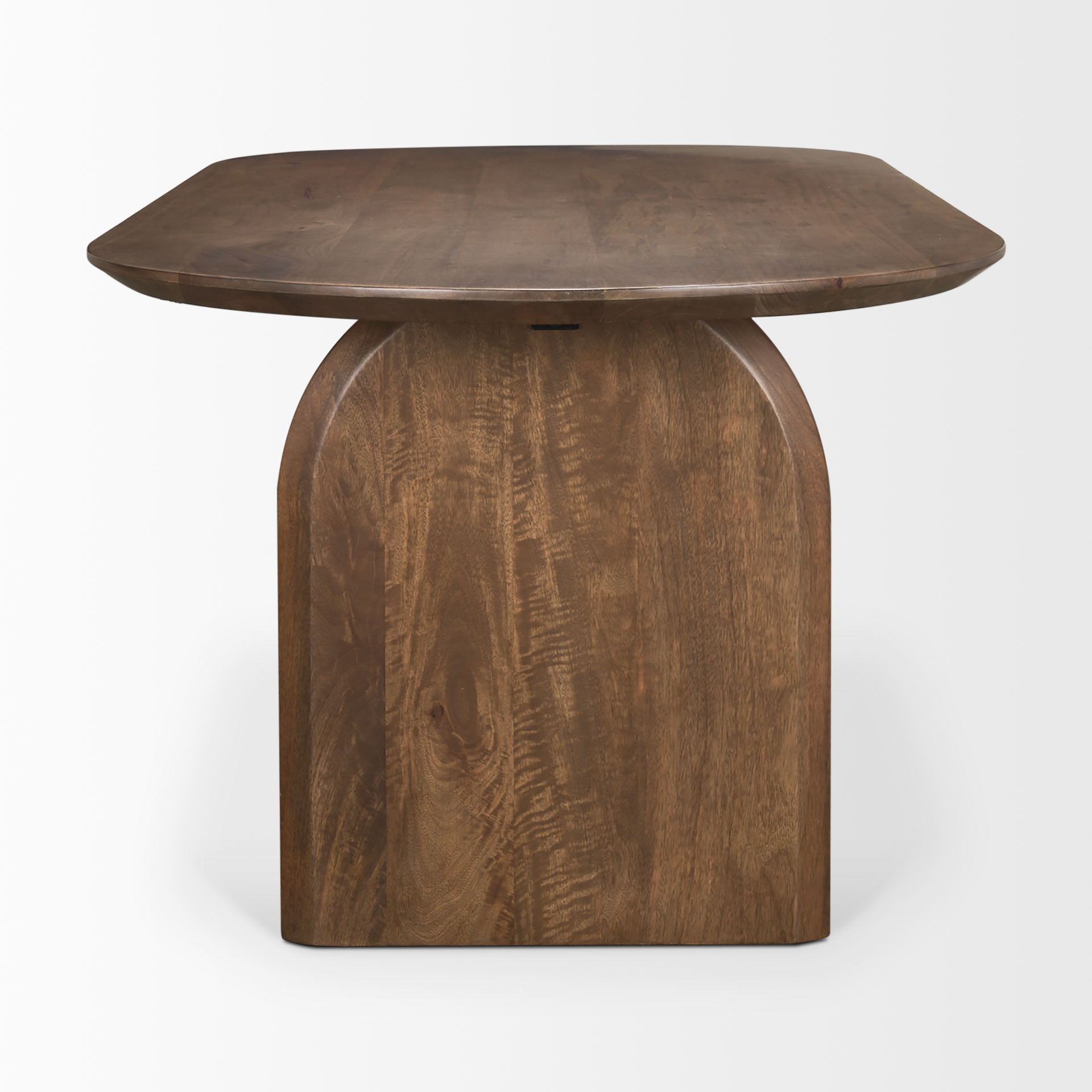 isla oval dining table w/dark brown wood top & arched legs