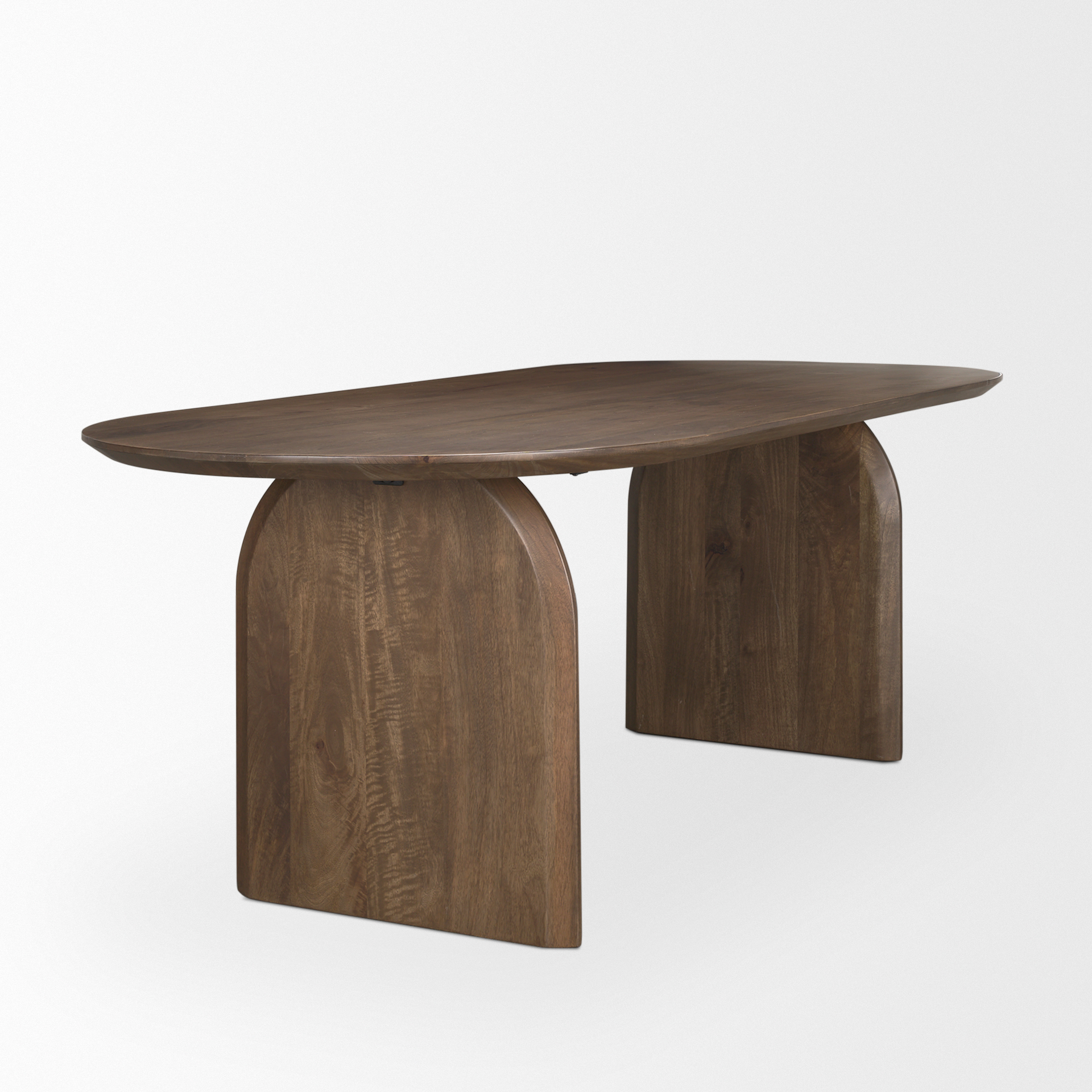 isla oval dining table w/dark brown wood top & arched legs