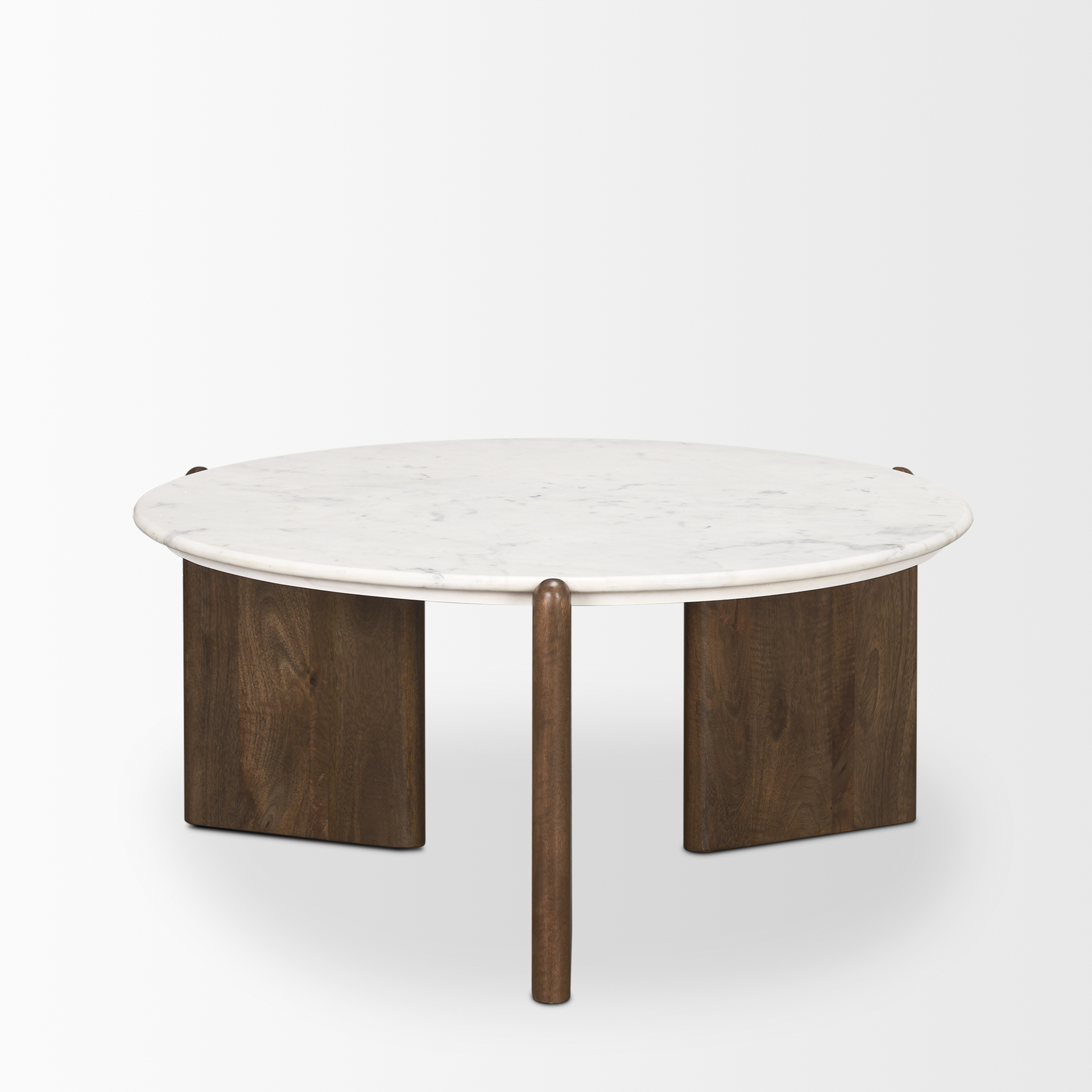 rumer dark brown wood w/ white marble coffee table