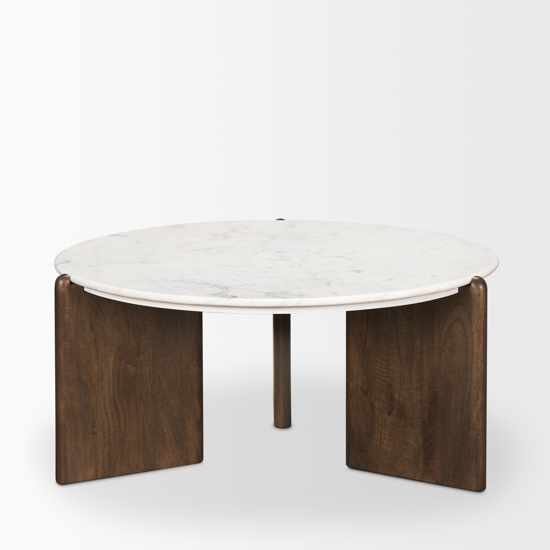 rumer dark brown wood w/ white marble coffee table