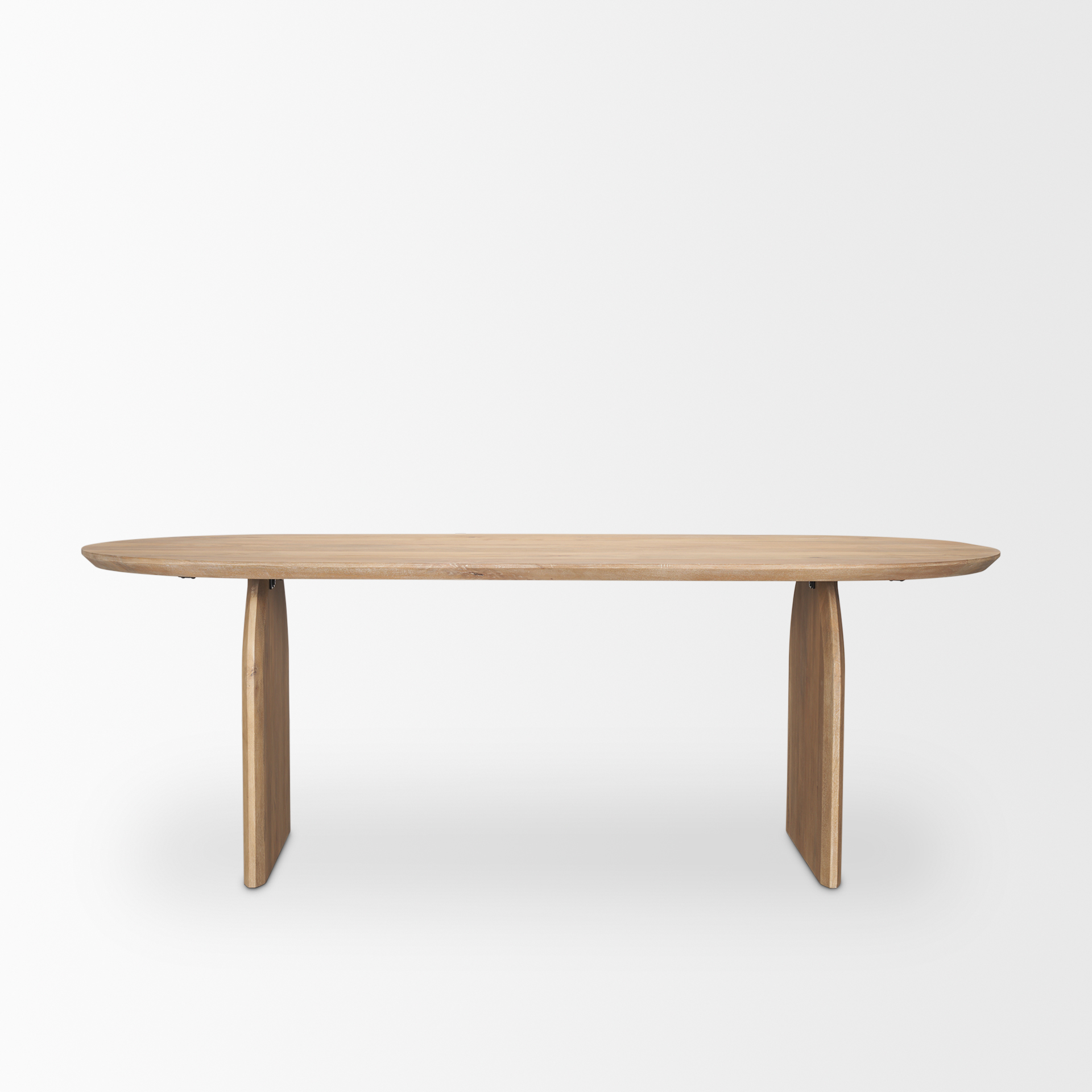 isla oval dining table w/light brown wood top & arched legs