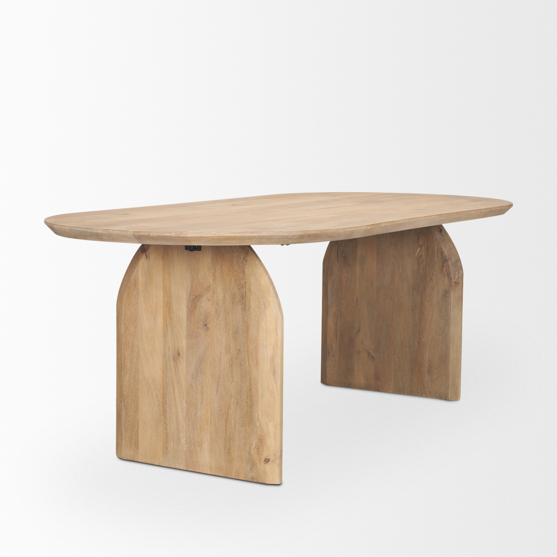 isla oval dining table w/light brown wood top & arched legs
