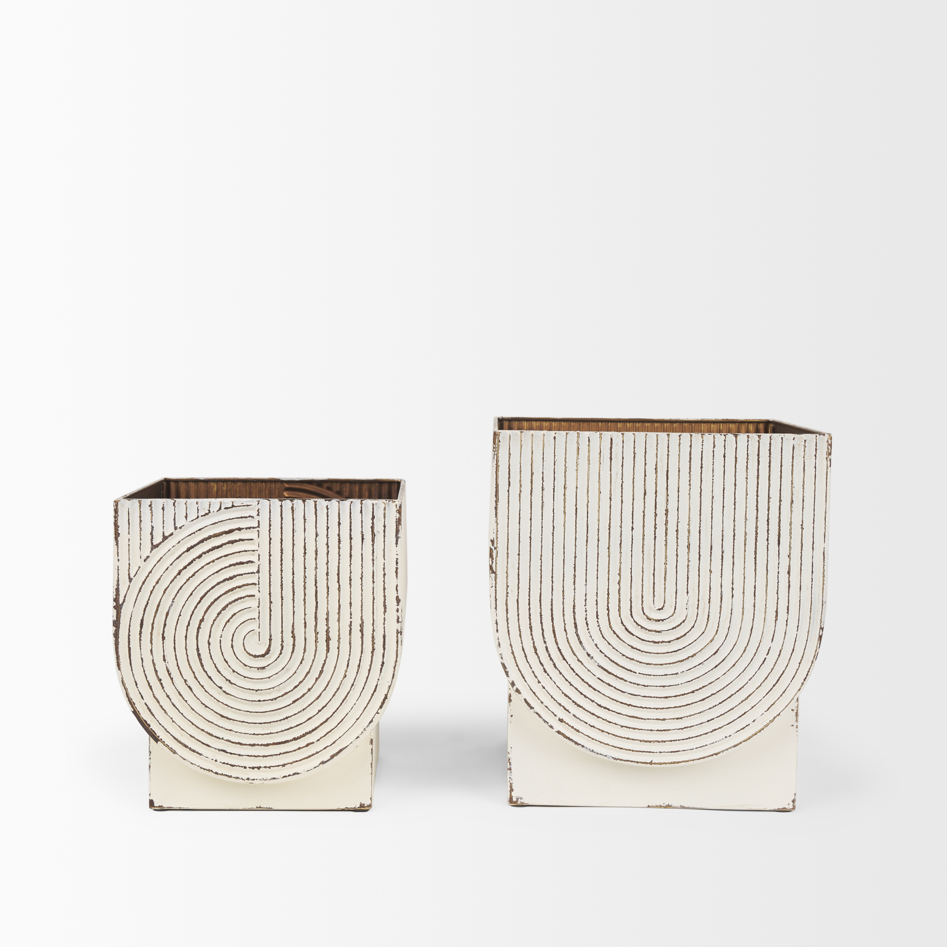 medina off white w/ gold antiquing metal planters (set of 2)