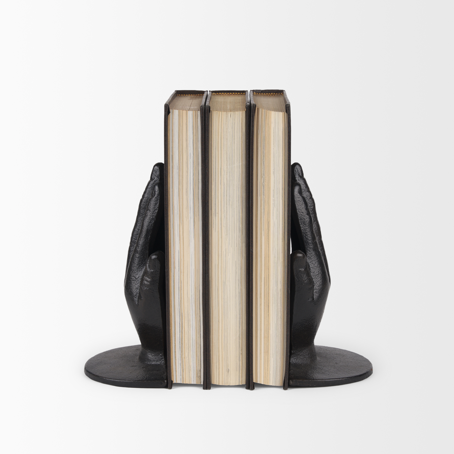 praying hands bronze cast iron book ends