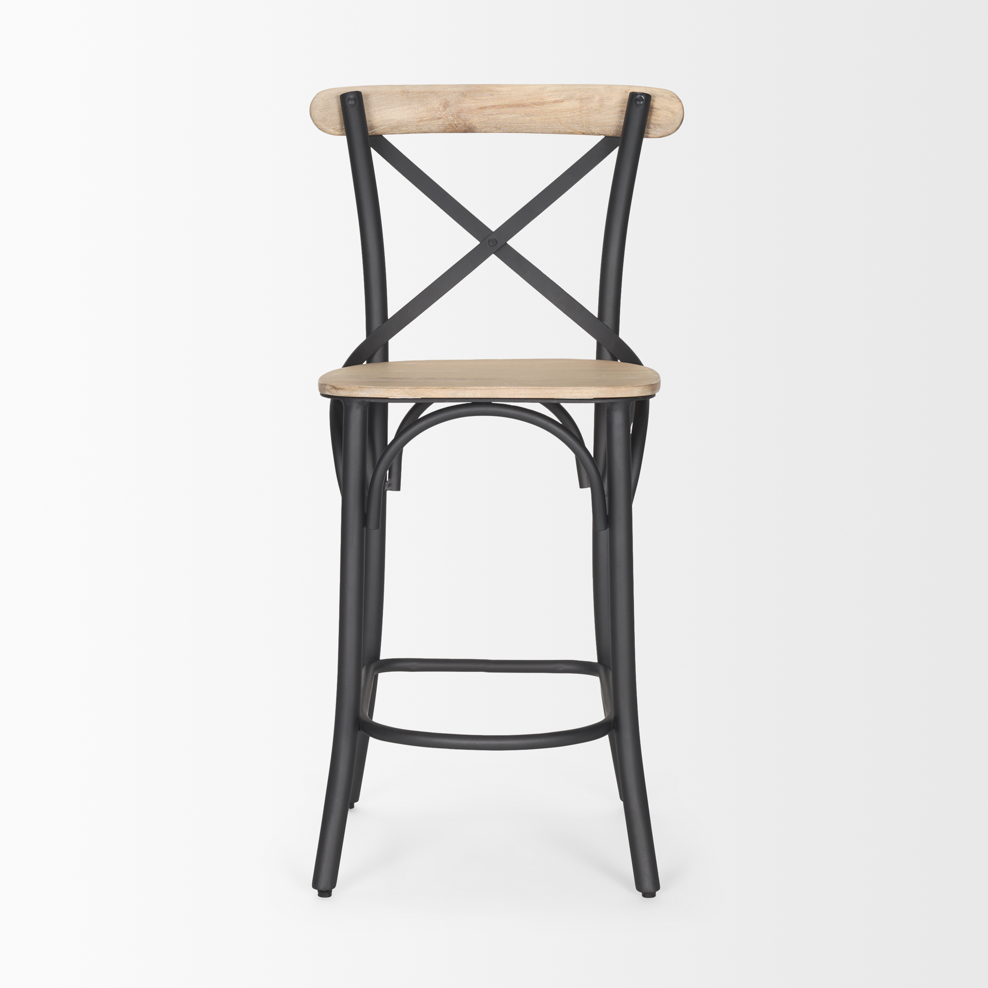 etienne light brown wood w/ iron metal counter stool