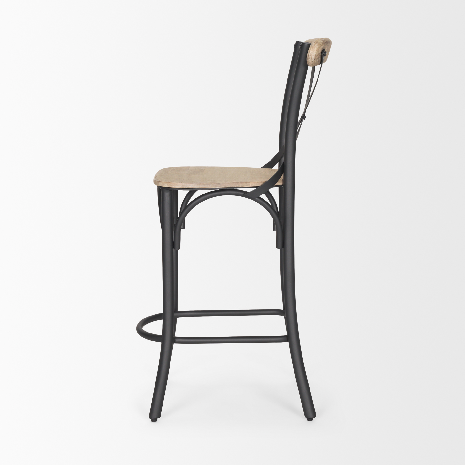 etienne light brown wood w/ iron metal counter stool