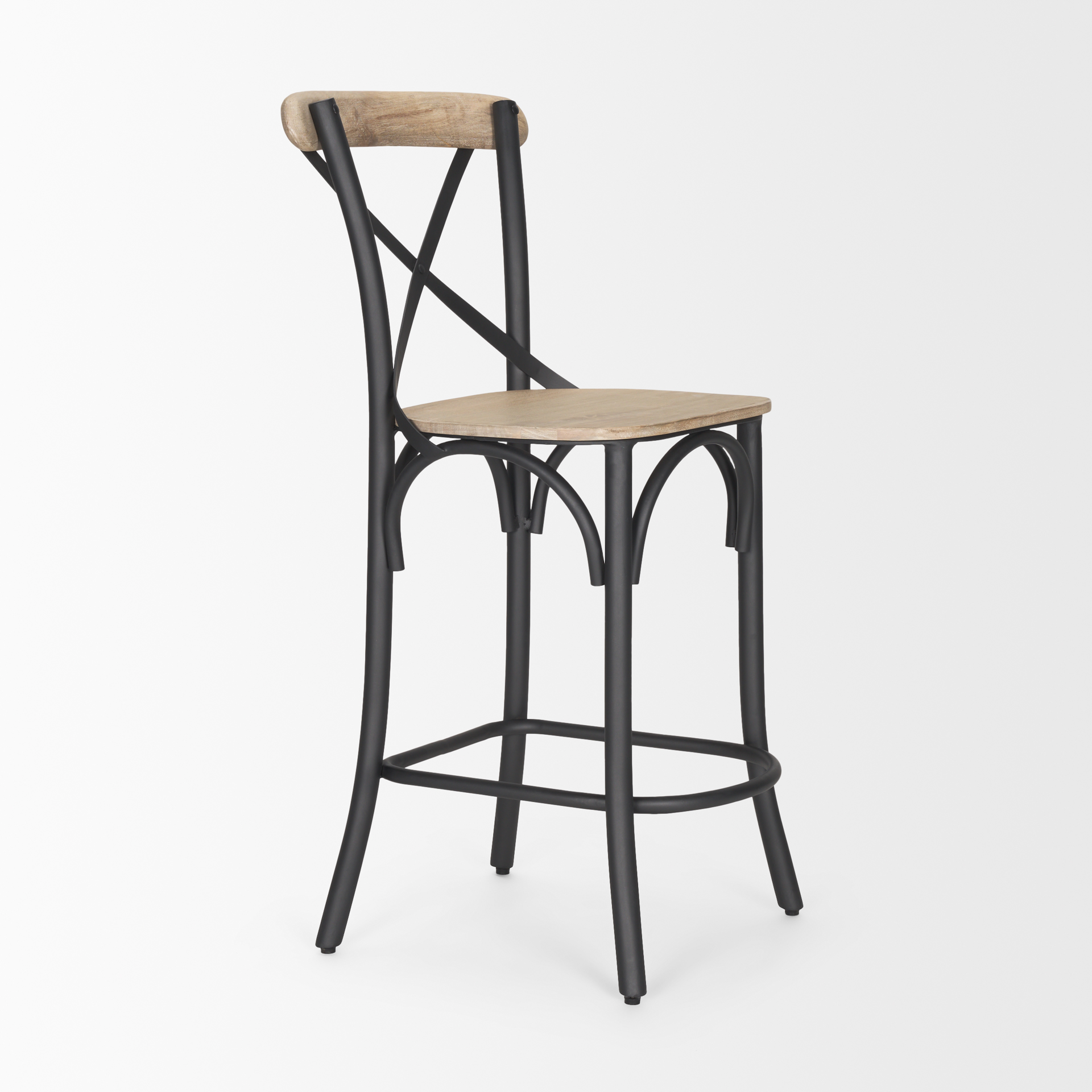 etienne light brown wood w/ iron metal counter stool