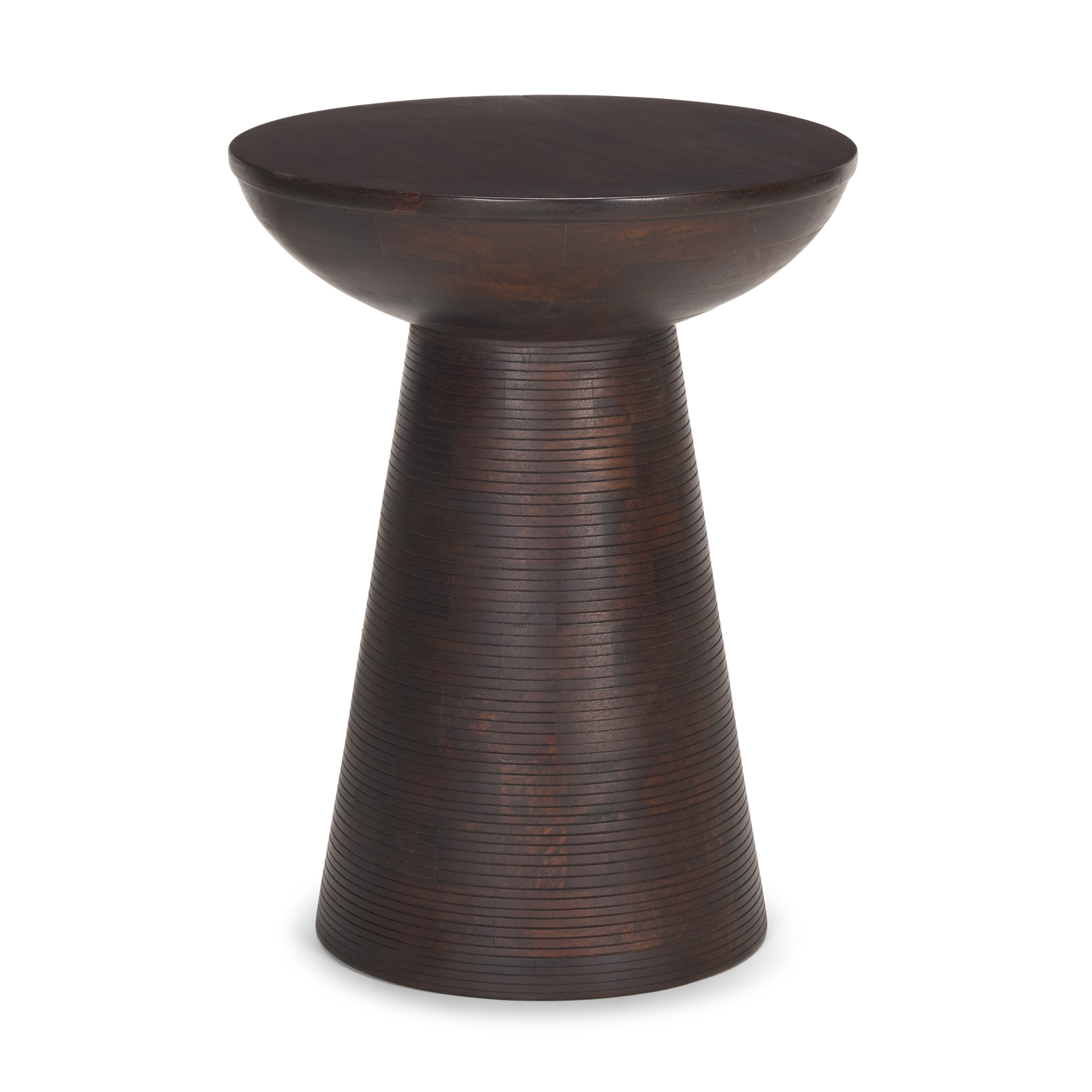 novell dark brown wood pedestal accent table