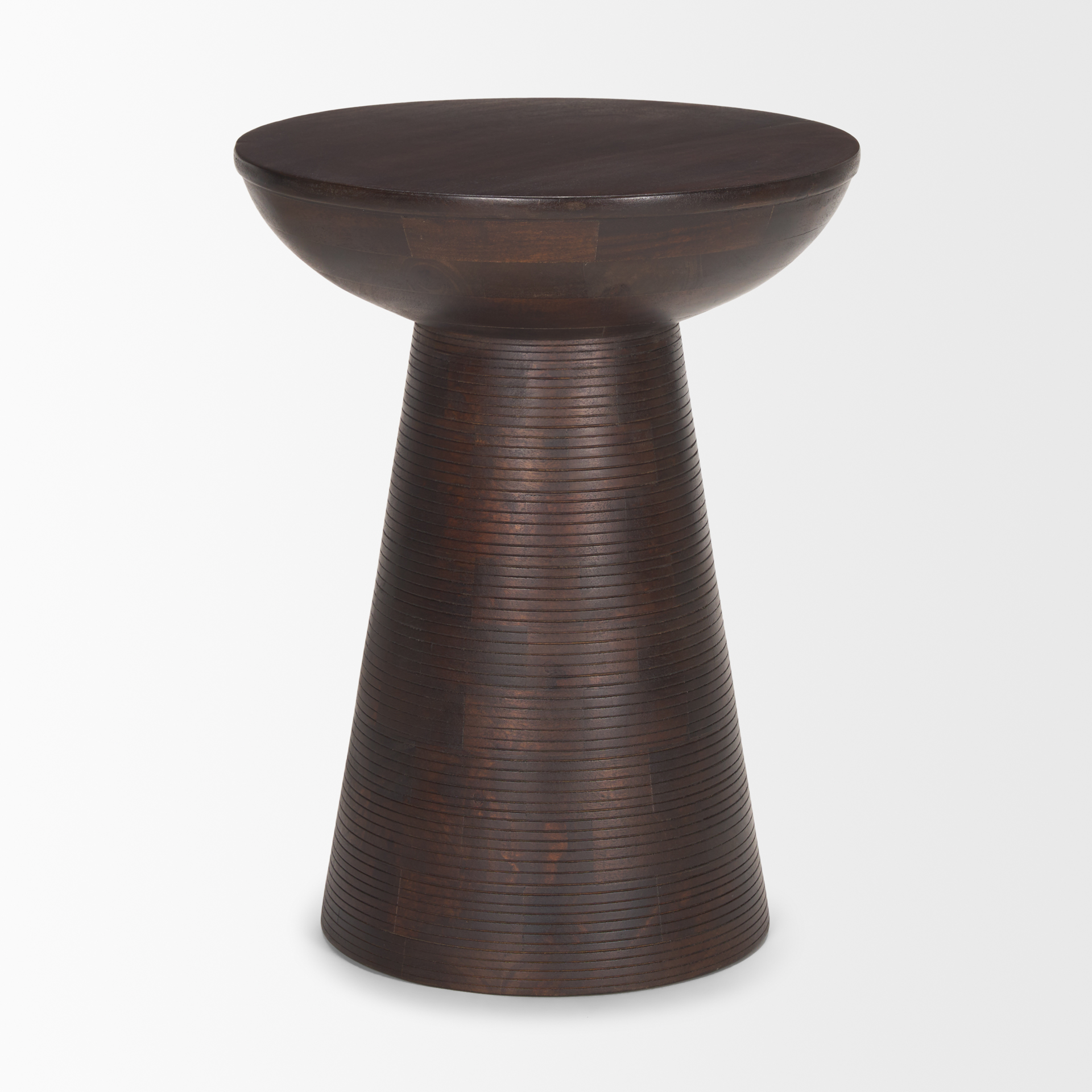 novell dark brown wood pedestal accent table