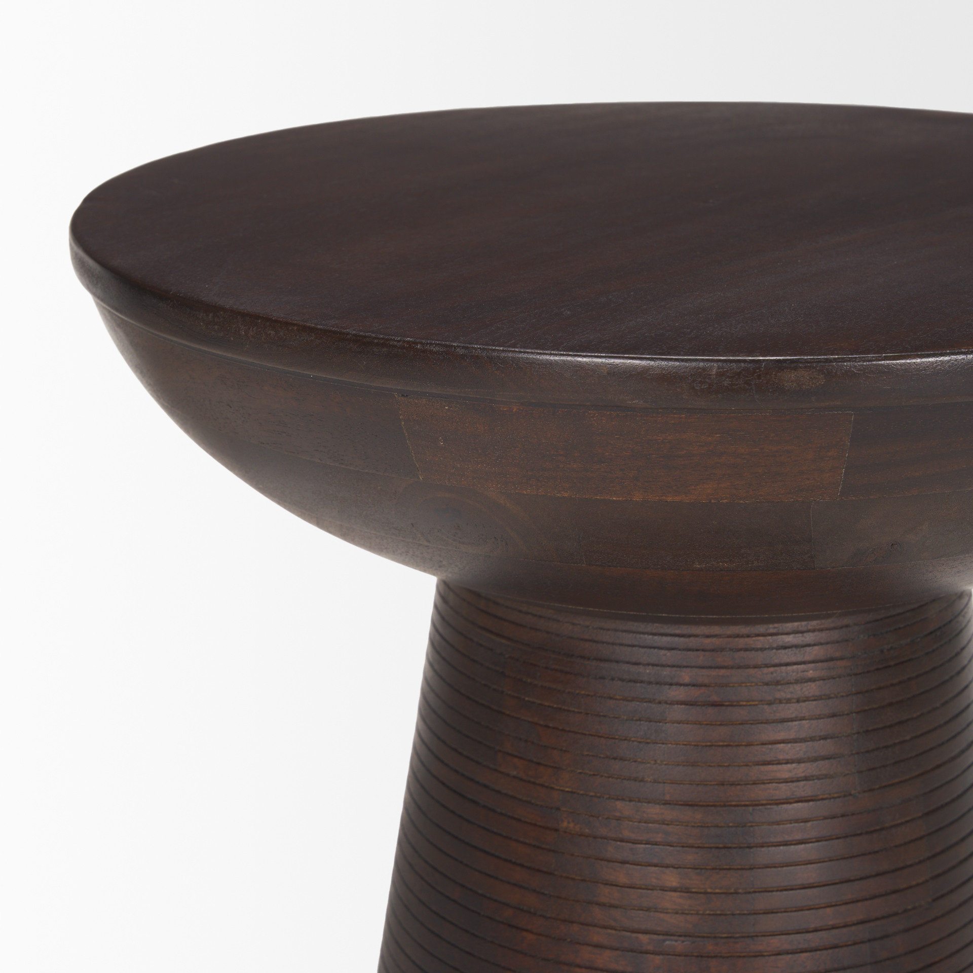 novell dark brown wood pedestal accent table