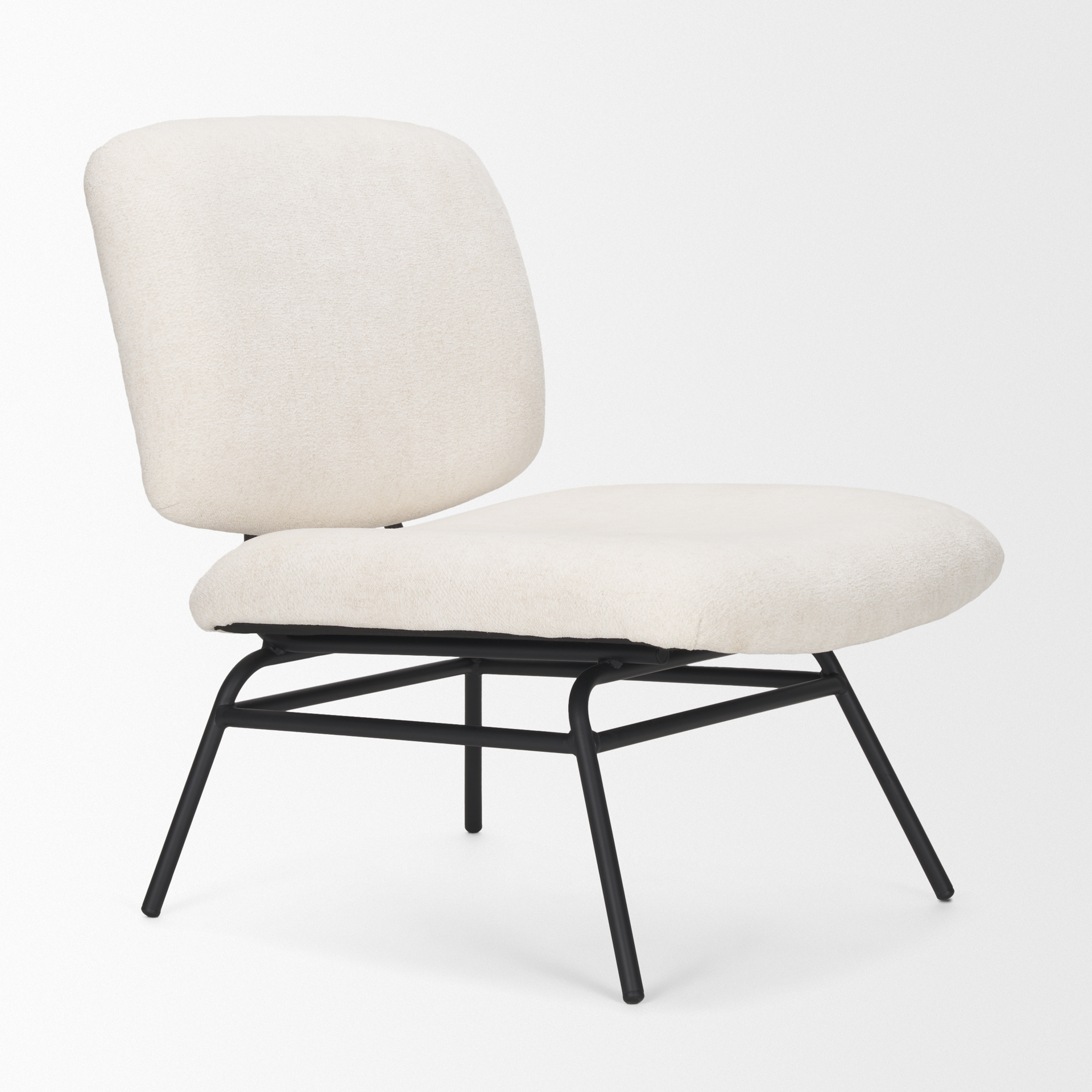 nora cream fabric w/ matte black metal legs accent chair