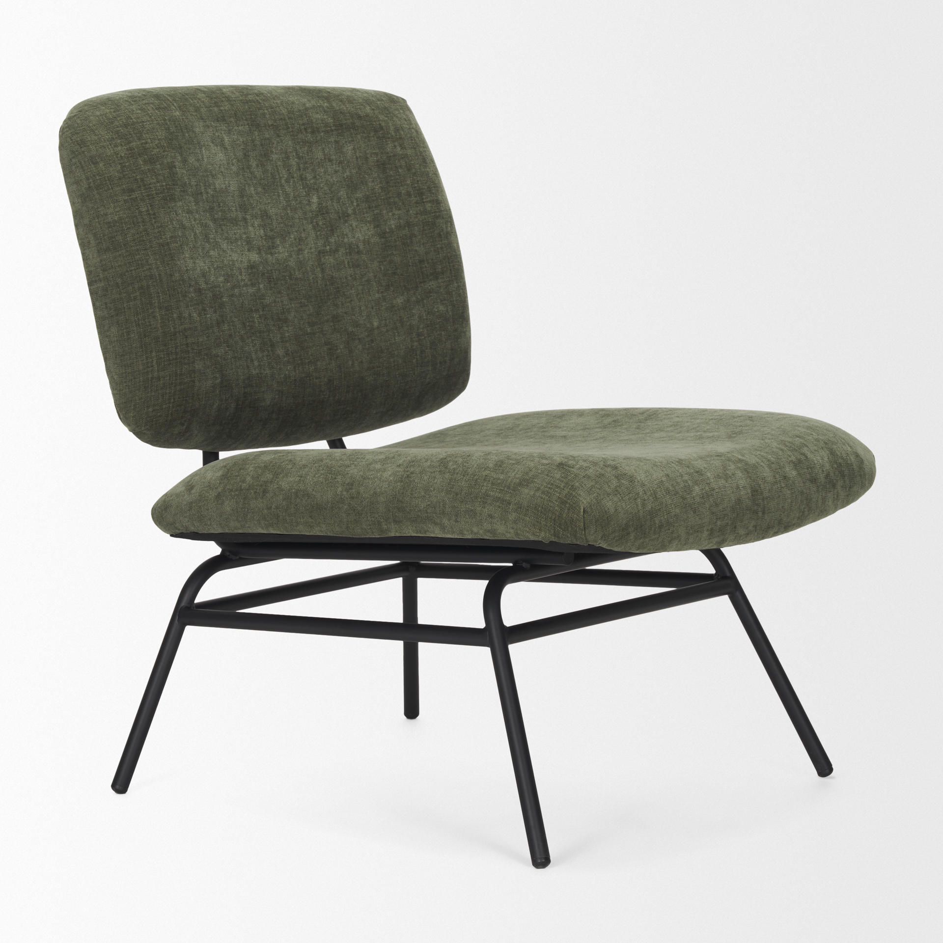 nora forest green fabric w/ matte black metal legs accent chair