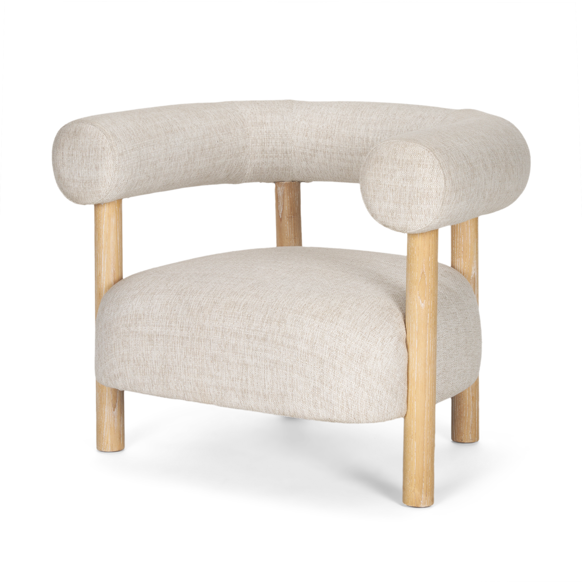 gianna open back light brown wood w/ oatmeal fabric accent chair