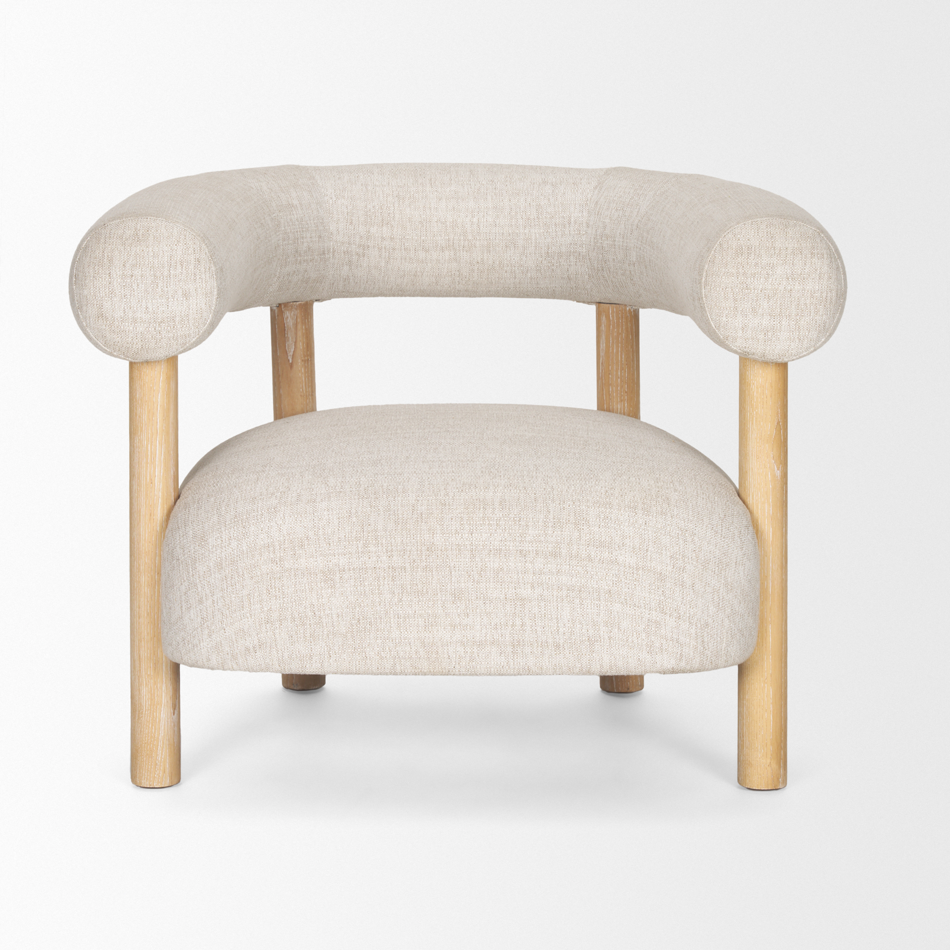 gianna open back light brown wood w/ oatmeal fabric accent chair
