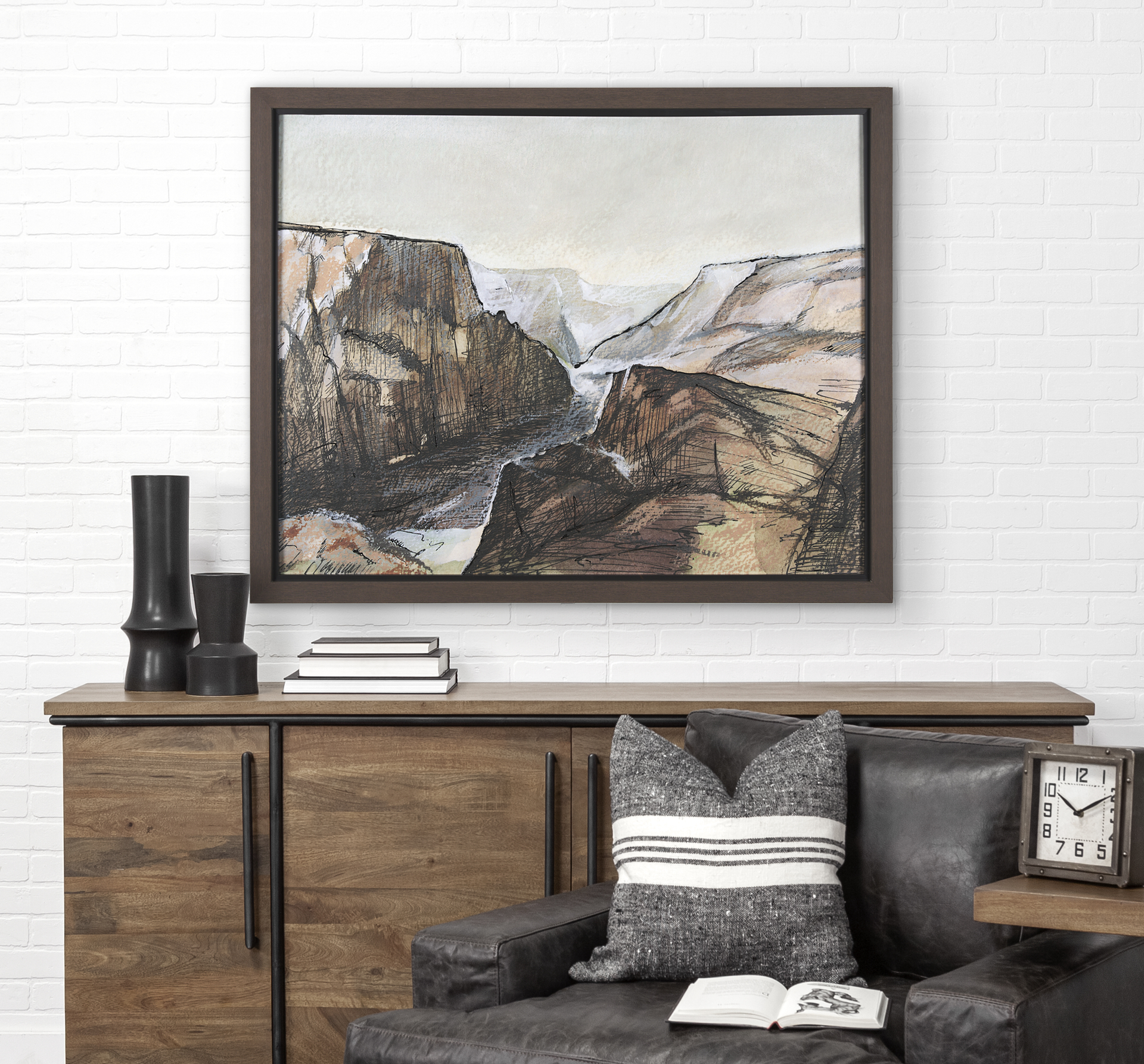 canyon view by mercana studio a hand embelished textured framed art print matted under glass
