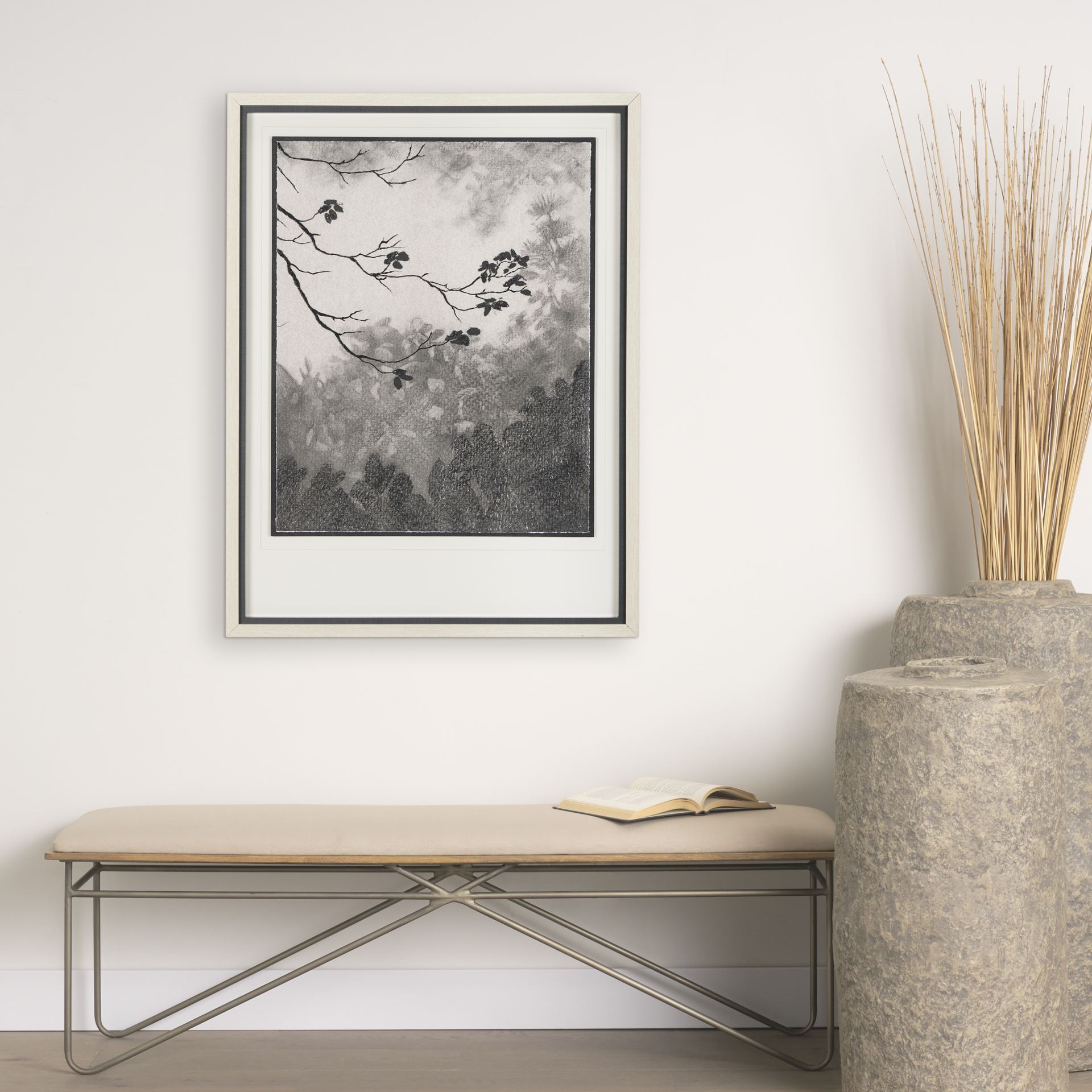 leafy shade i by mercana studio a hand embelished textured framed art print matted under glass