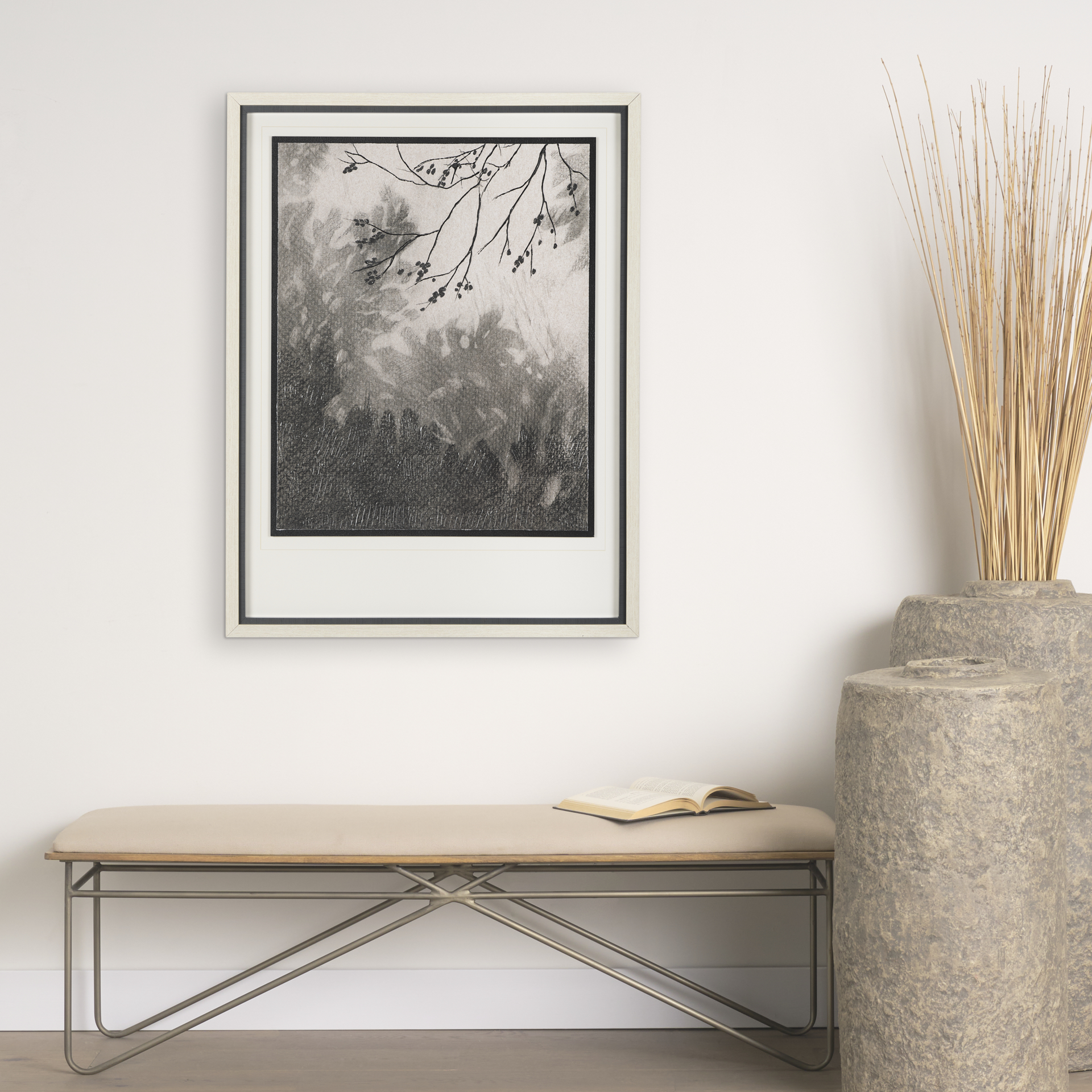 leafy shade ii by mercana studio a hand embelished textured framed art print matted under glass