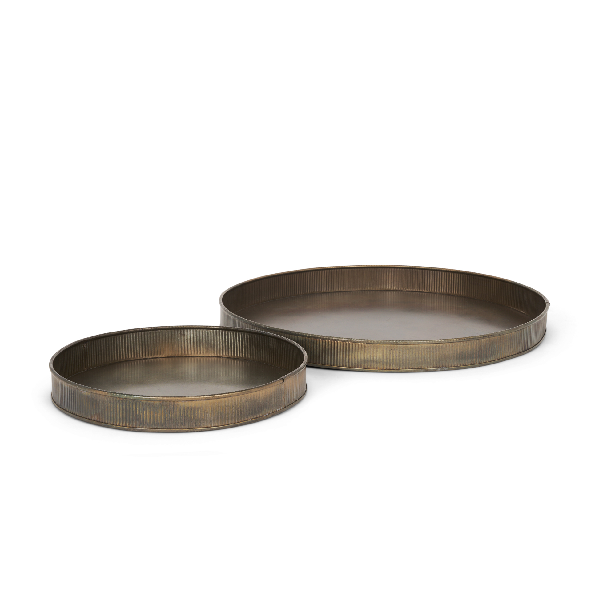 varun round antiqued brass metal tray (set of 2)