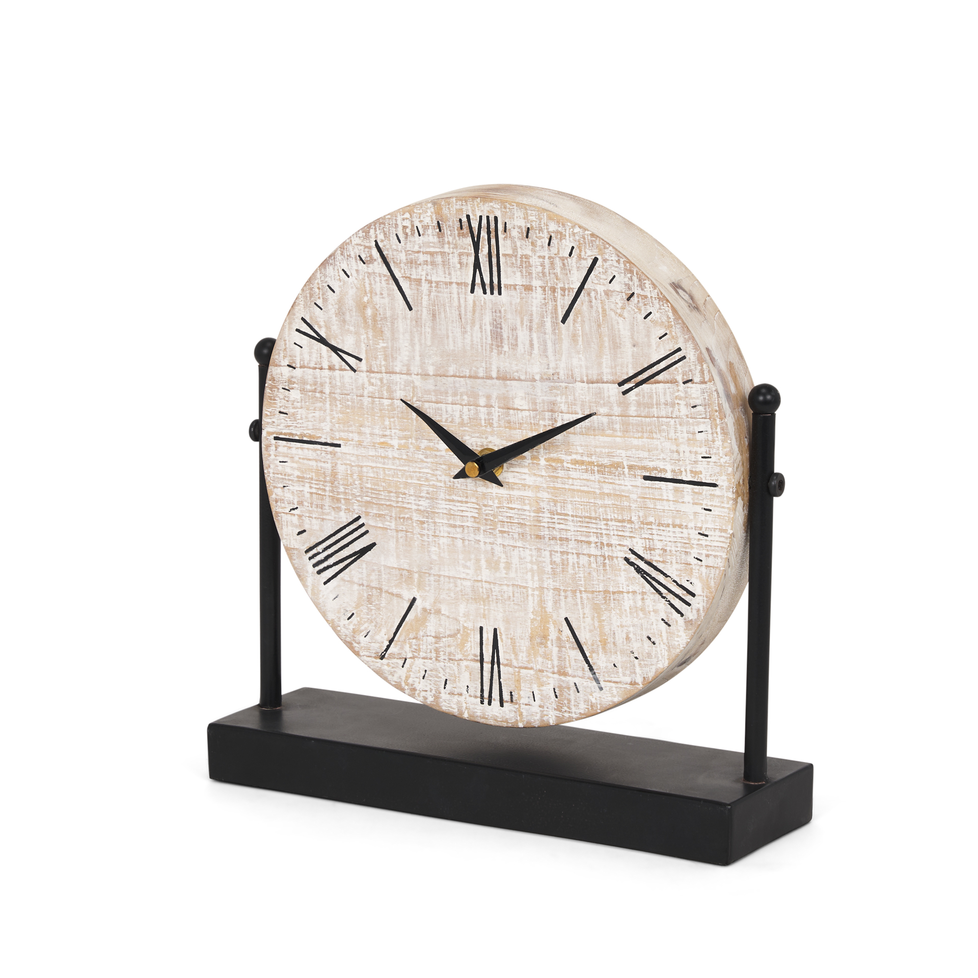 raja matte black metal w/ wood table clock