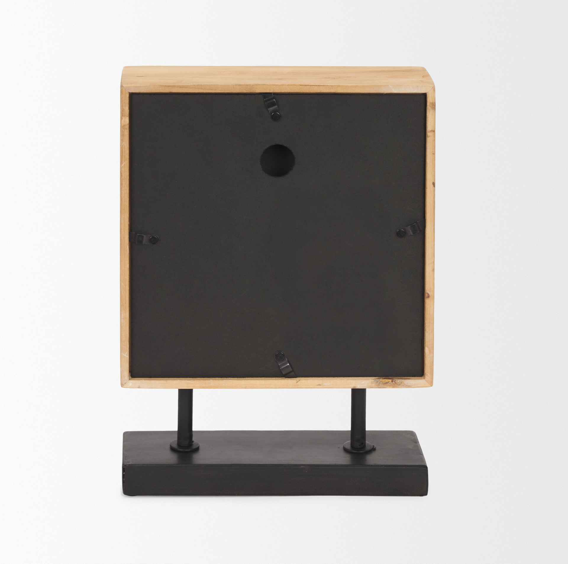 renaya light brown wood w/ matte black metal base table clock