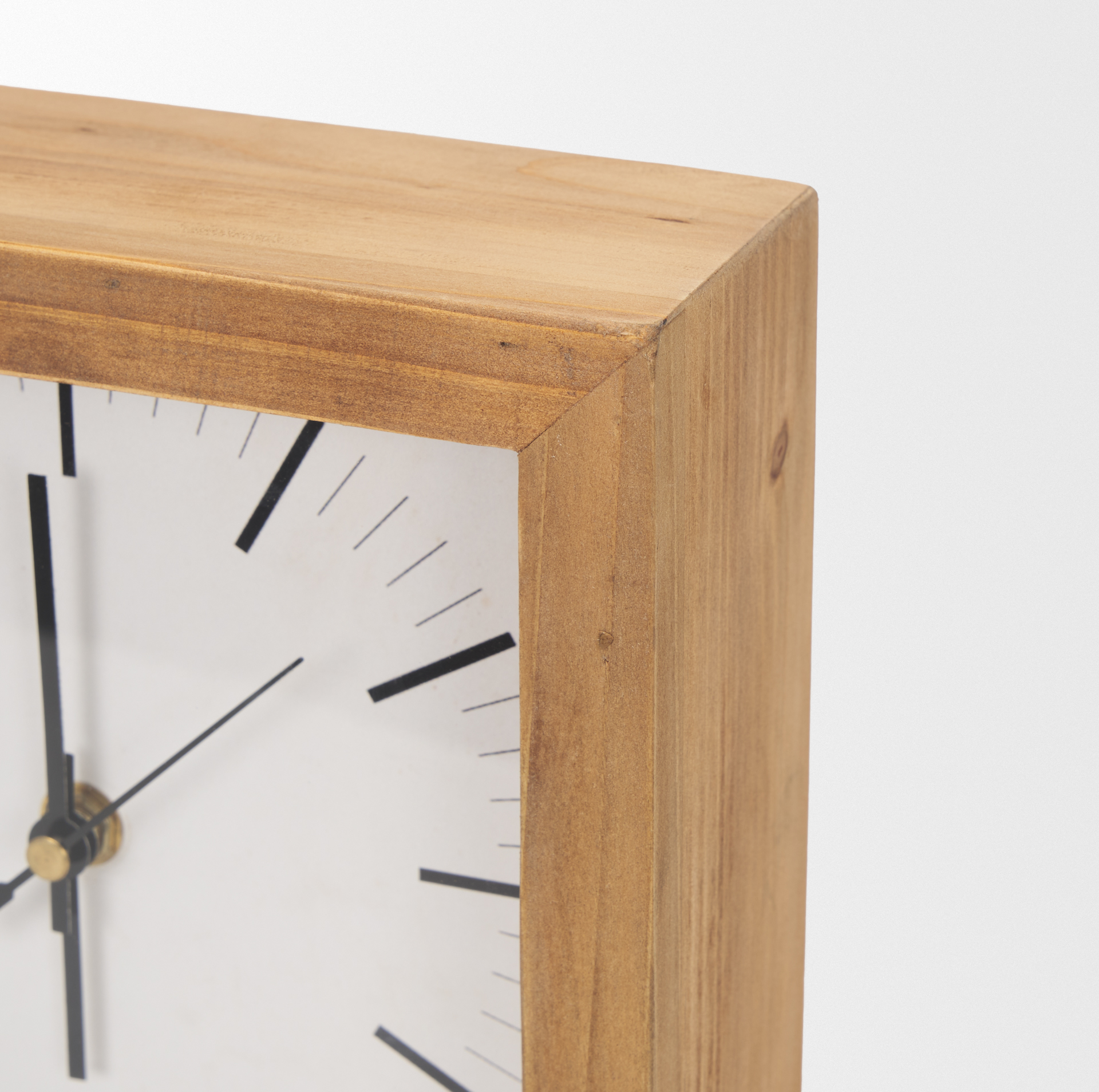 renaya light brown wood w/ matte black metal base table clock