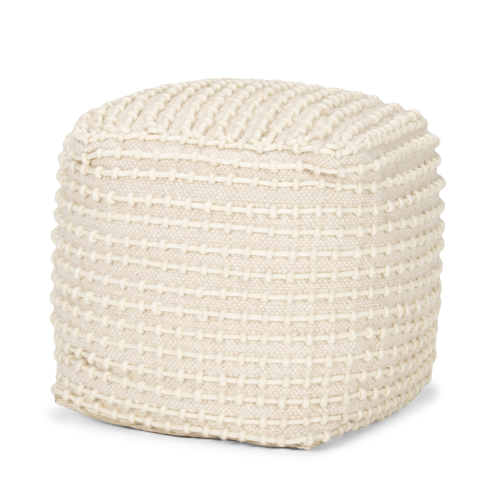 sakaye beige w/ cream stitched patterned pouf
