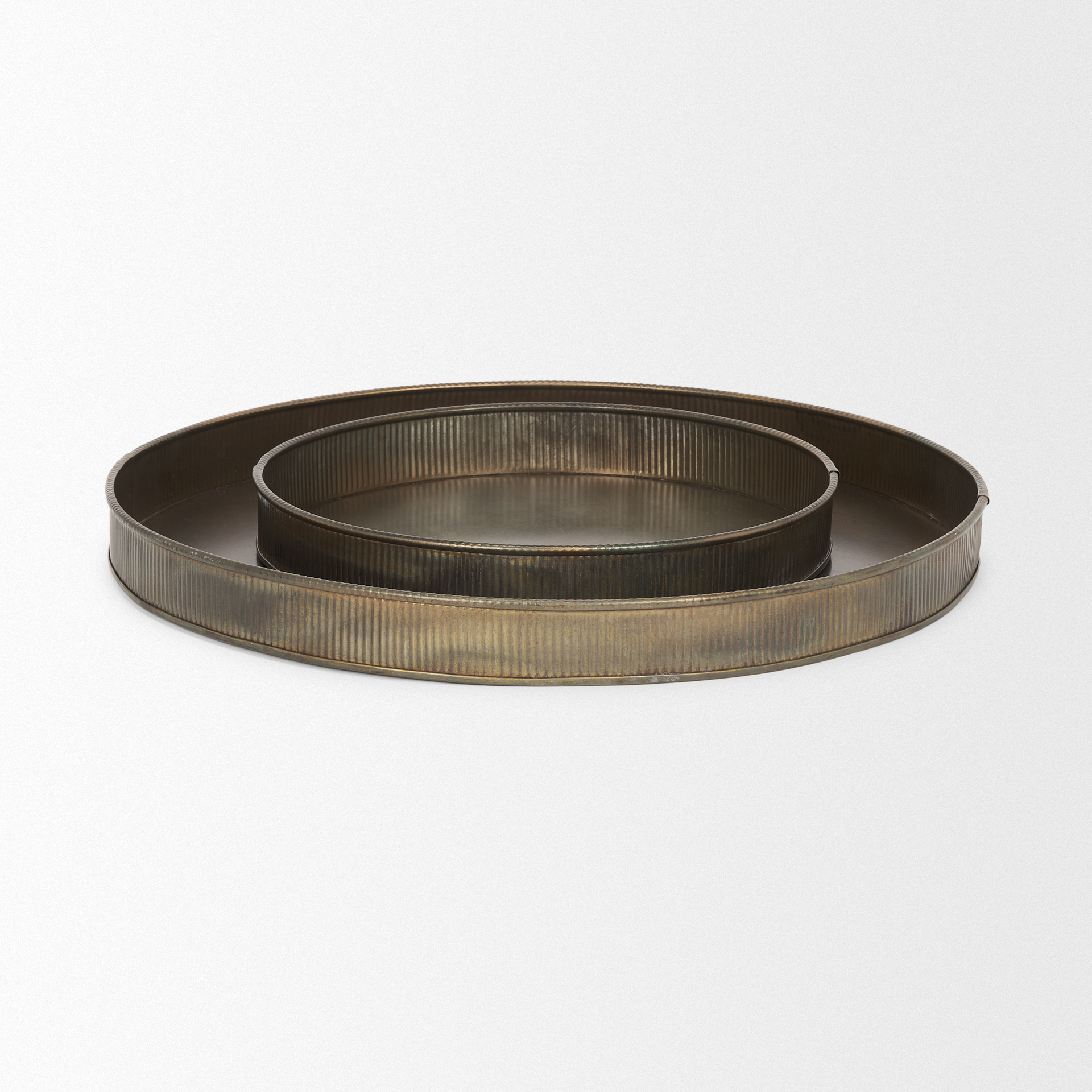 varun round antiqued brass metal tray (set of 2)