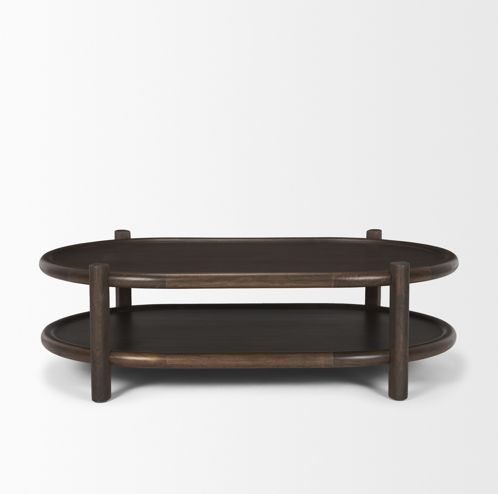 Romi Dark Brown Wood w/ Bottom Shelf Oval Coffee Table