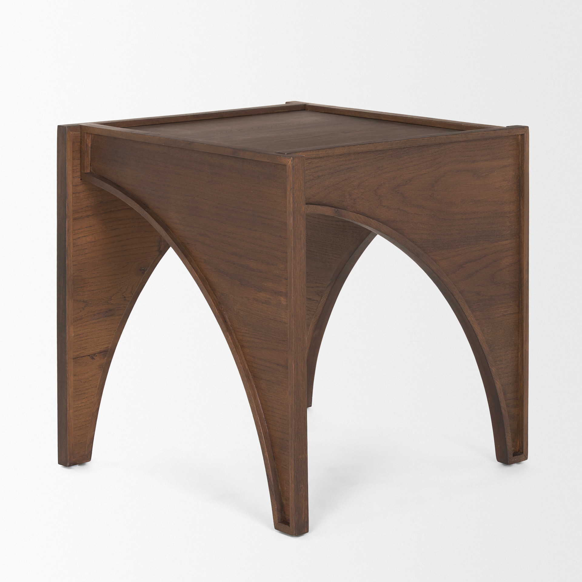 laraya medium brown wood w/ arches end table