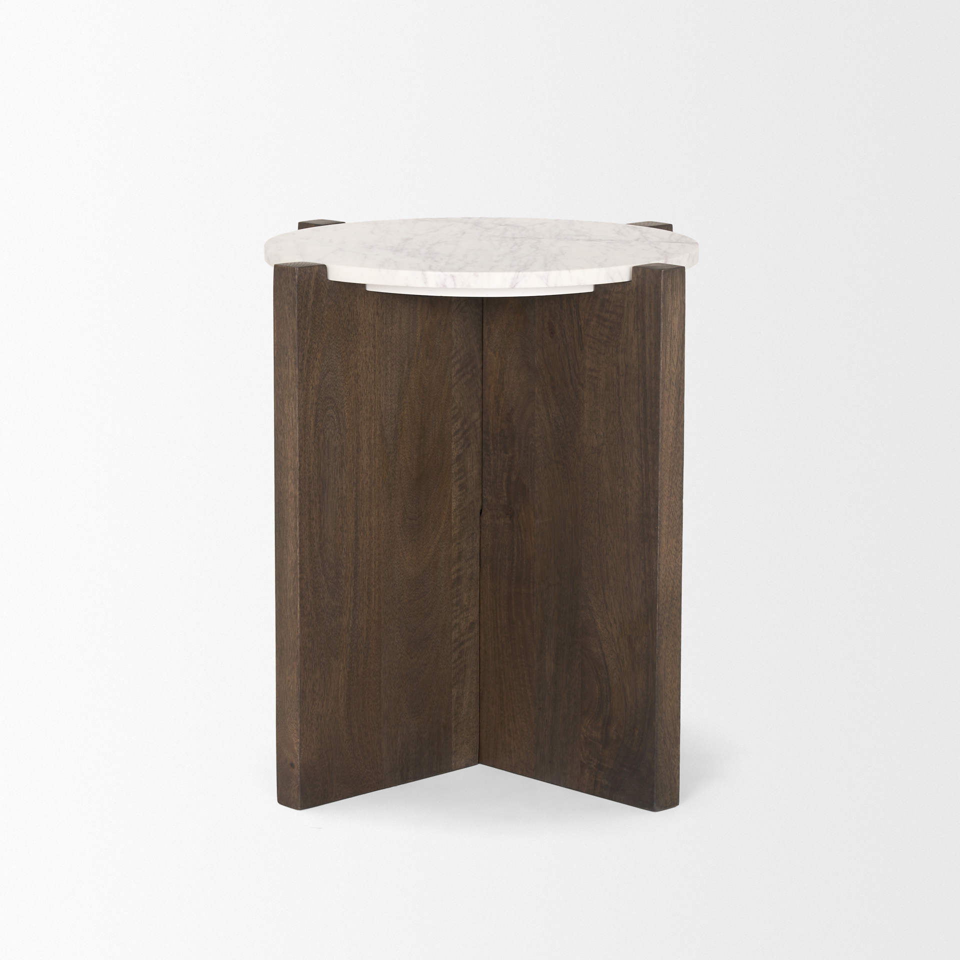 bianca dark brown wood w/ marble round accent table