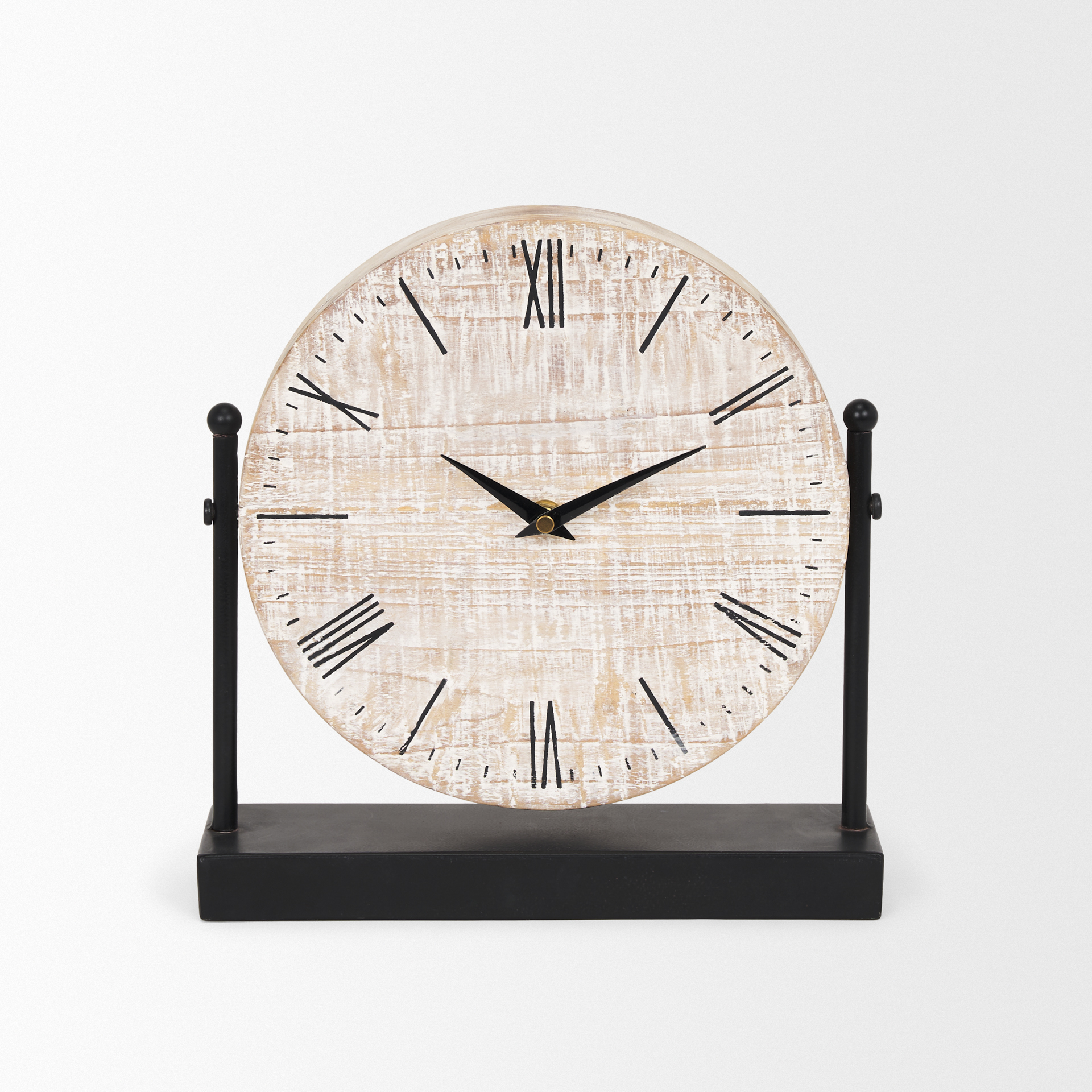 raja matte black metal w/ wood table clock