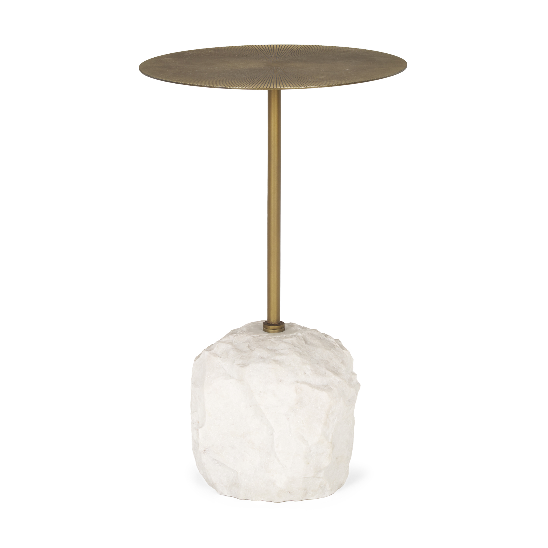 rini gold metal and white marble accent table