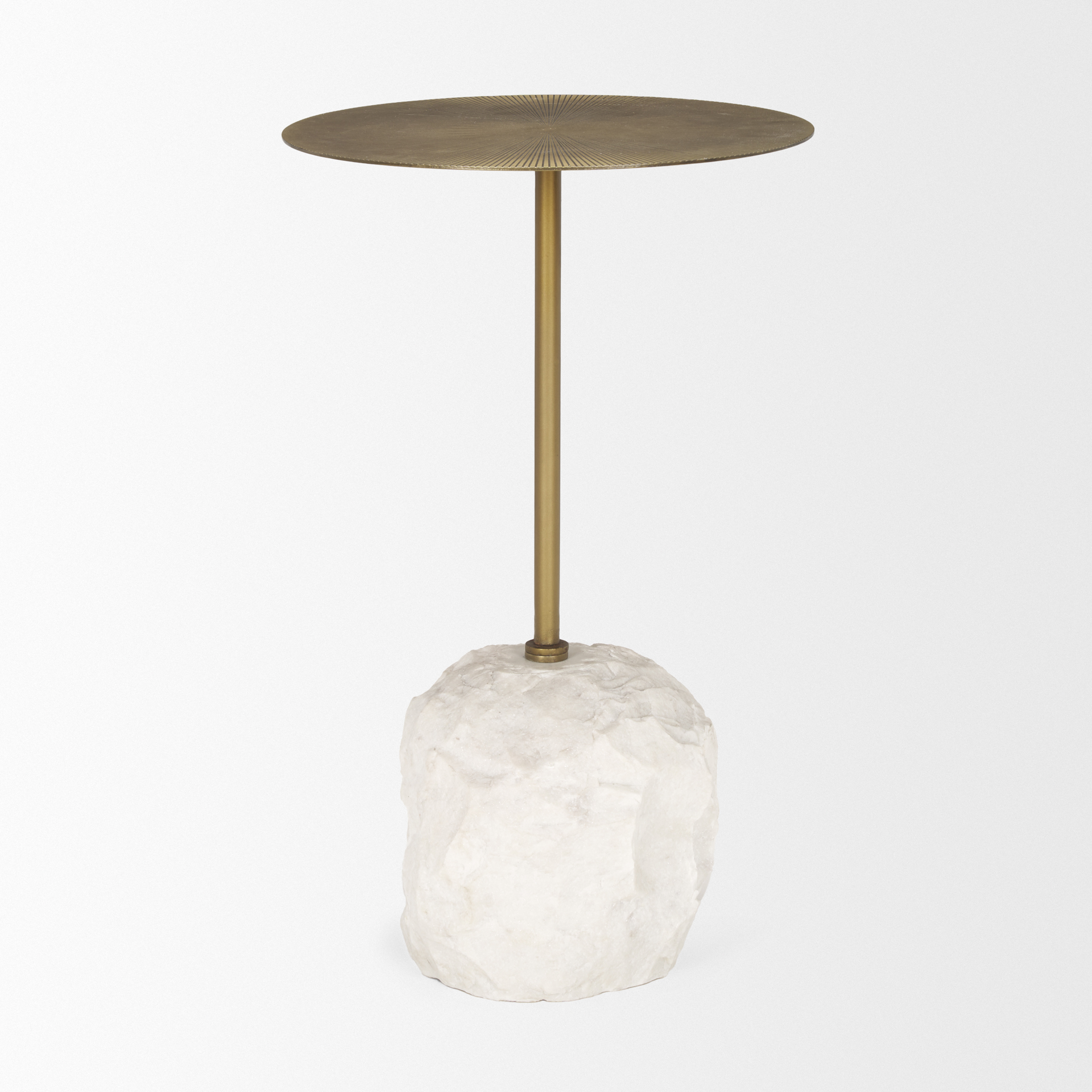rini gold metal and white marble accent table