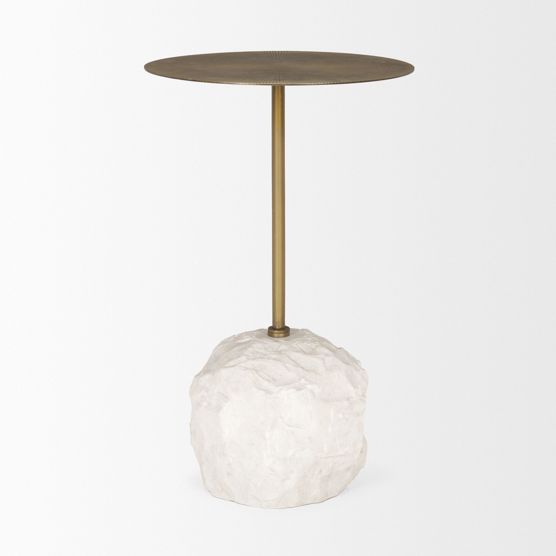 rini gold metal and white marble accent table