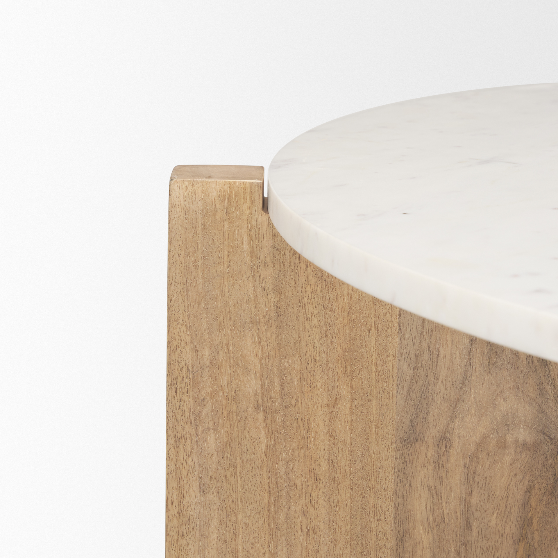 Bianca Light Brown Wood w/ Round Marble Top Coffee Table