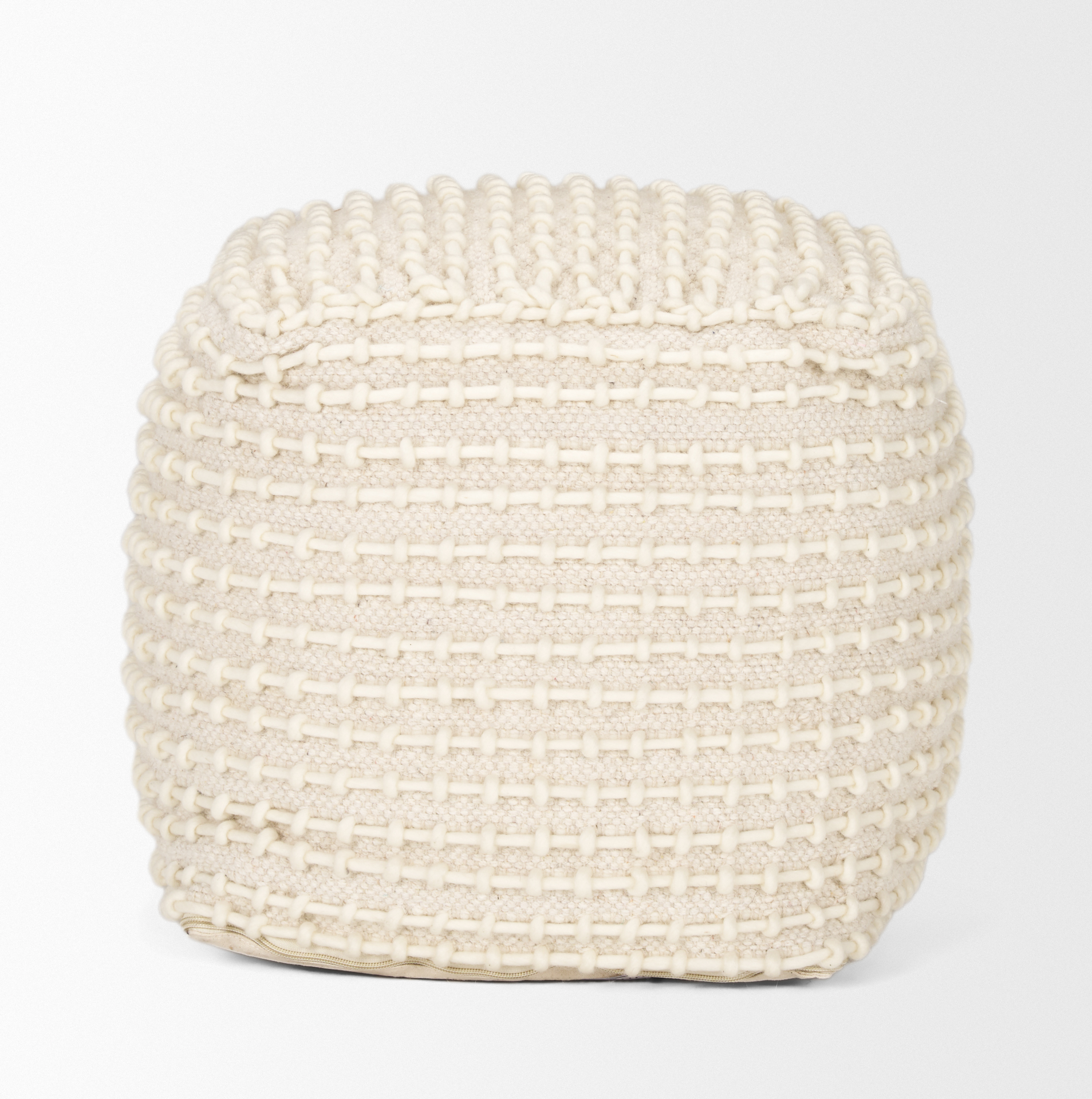 sakaye beige w/ cream stitched patterned pouf