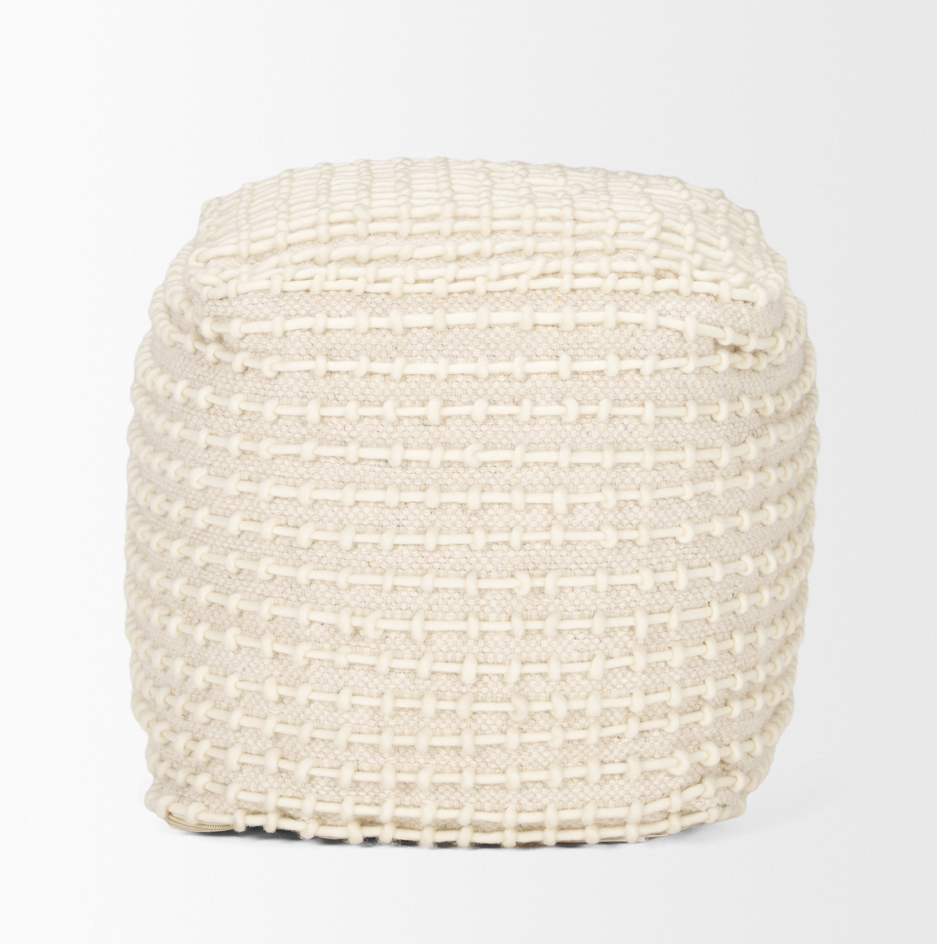 sakaye beige w/ cream stitched patterned pouf