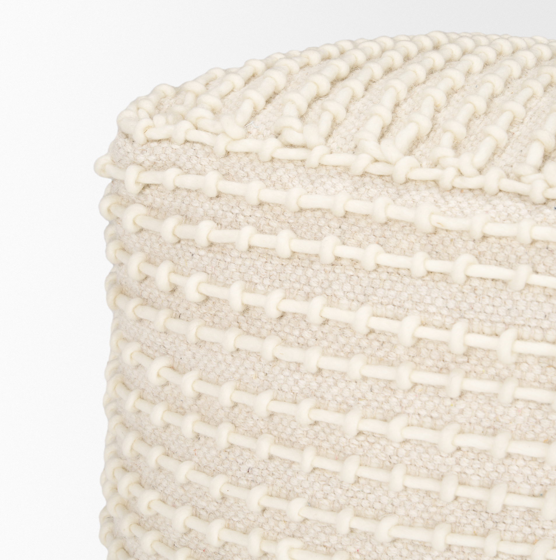 sakaye beige w/ cream stitched patterned pouf