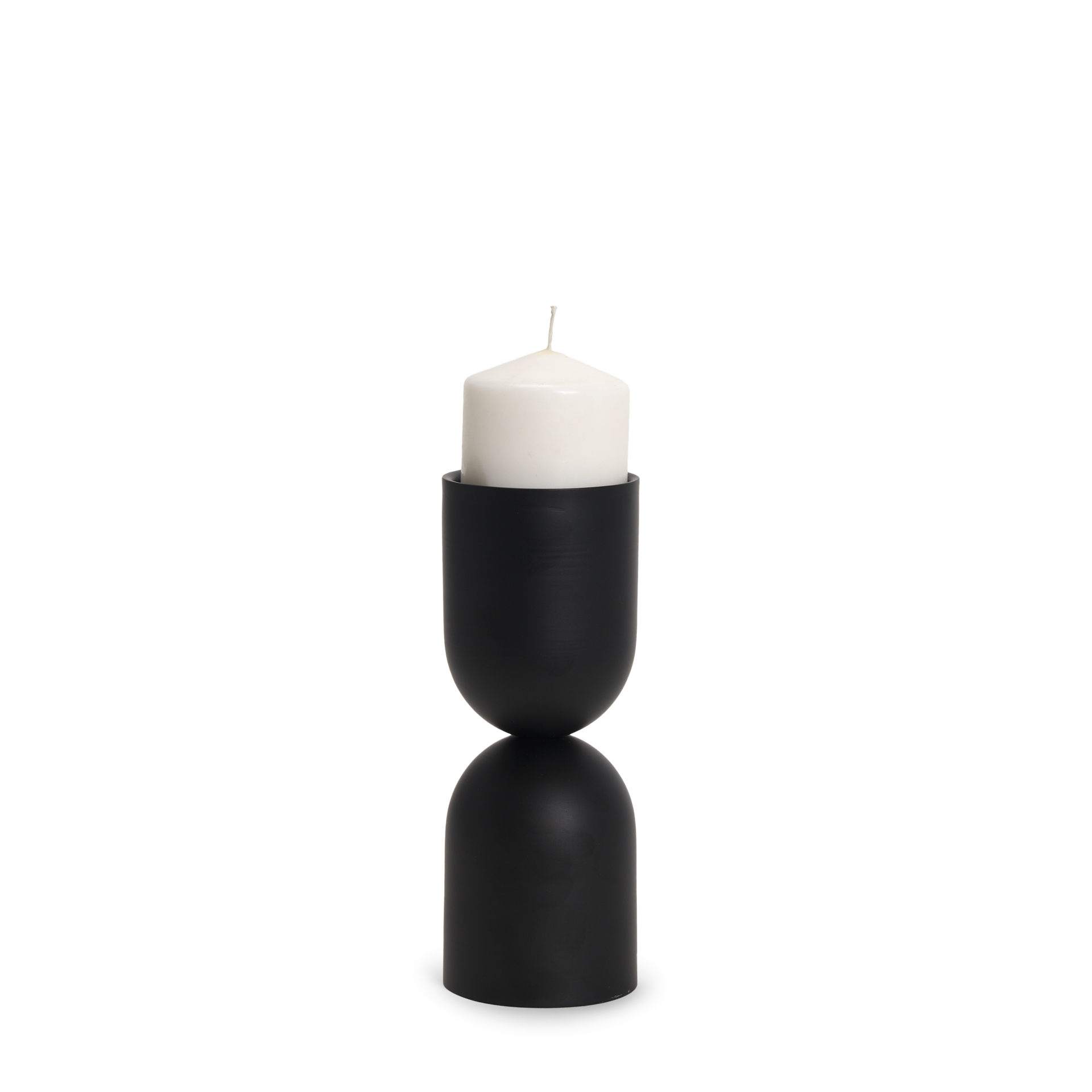 qamra short black metal pillar candle holder