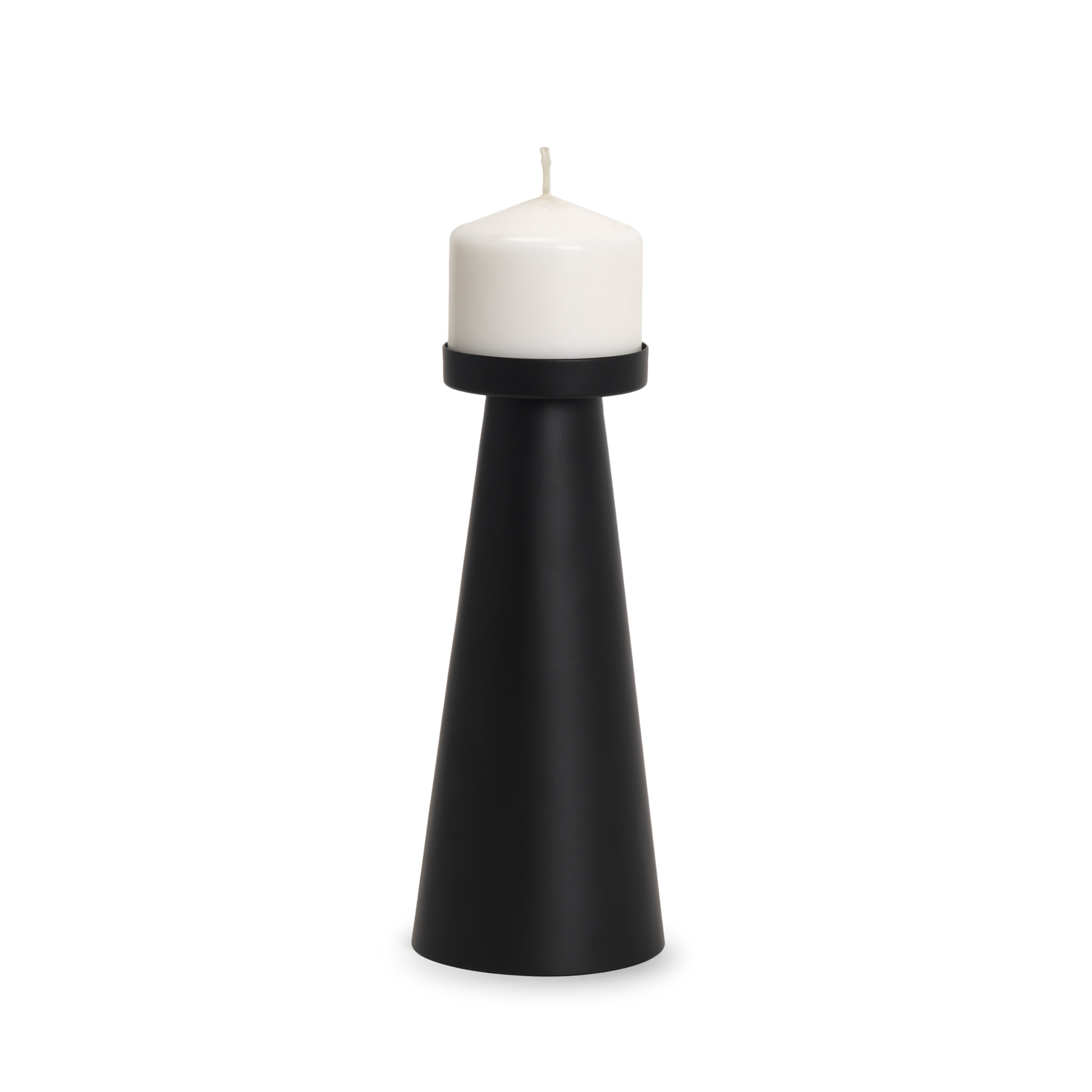 quadir tall matte black metal candle holder