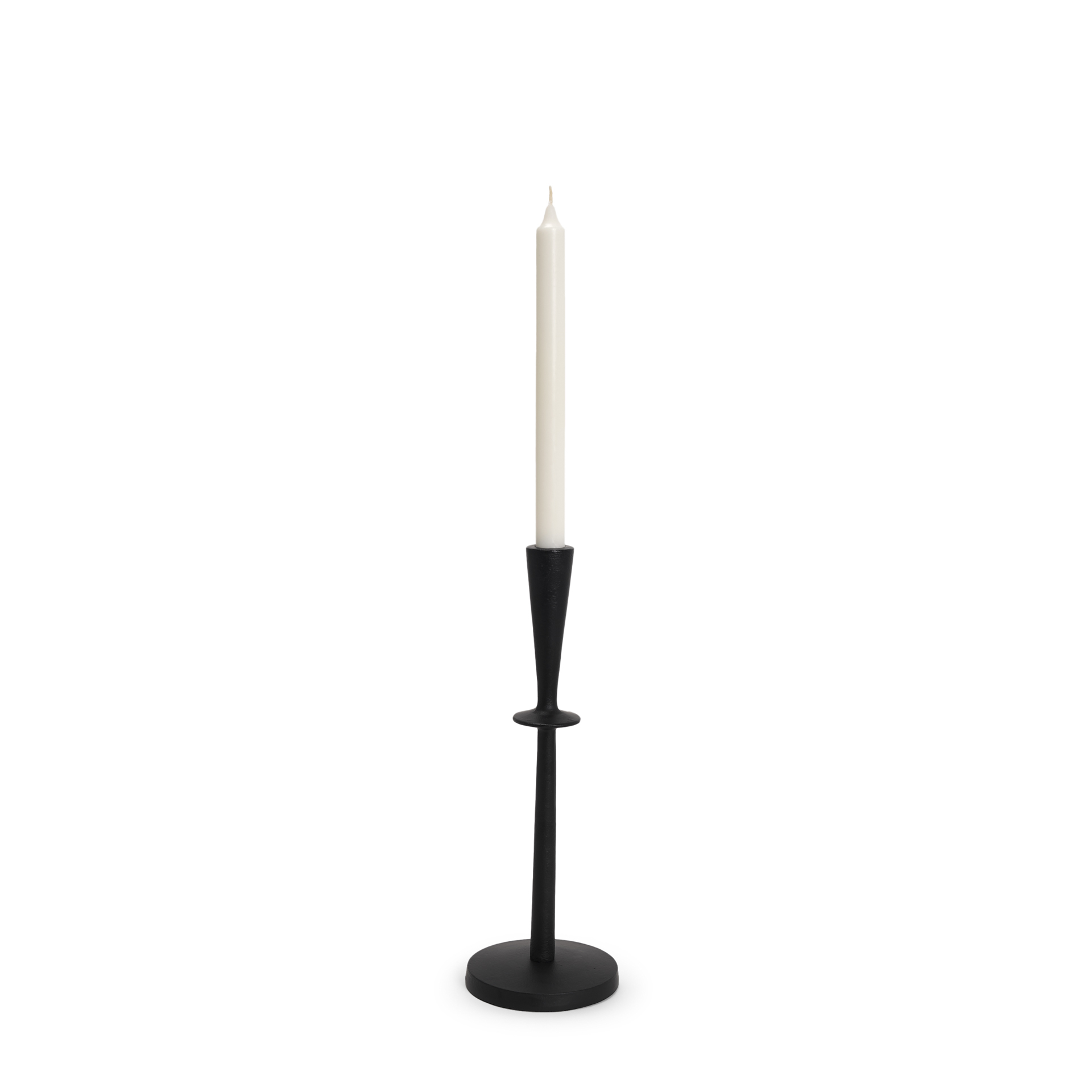qwin matte black cast aluminum medium candle holder