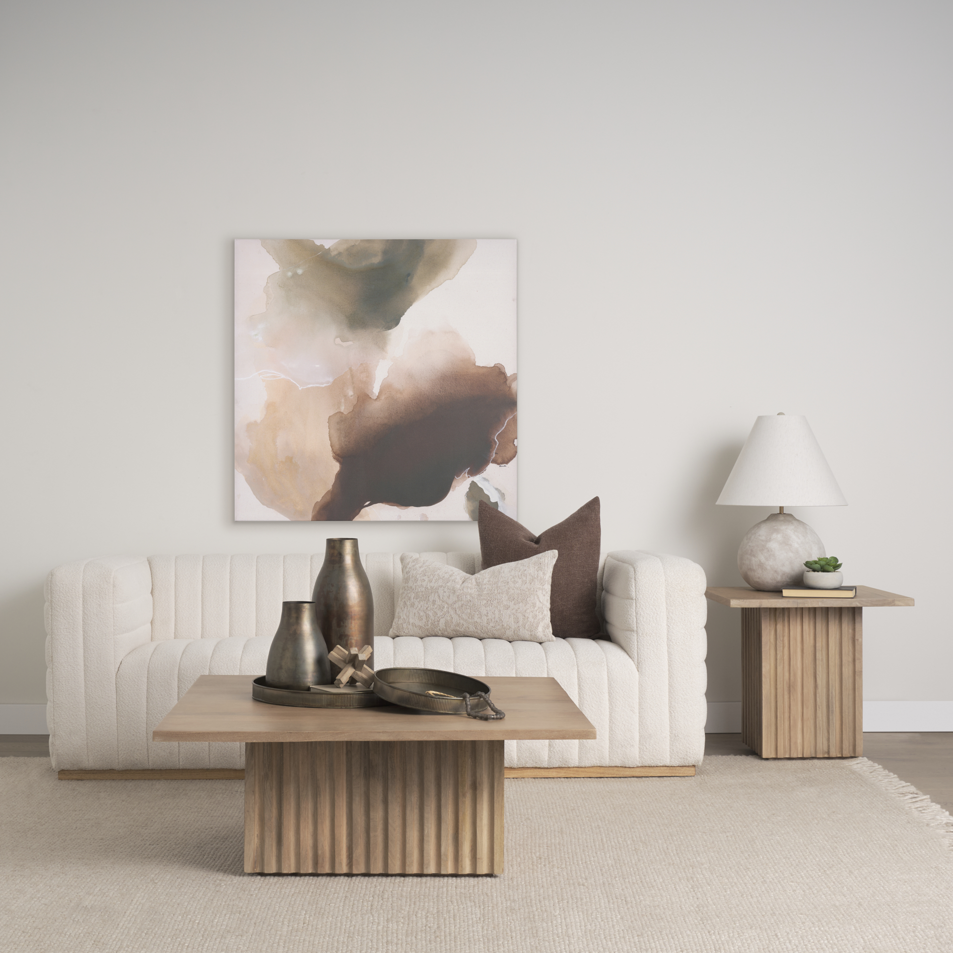 june light brown wood w/ fluting square coffee table