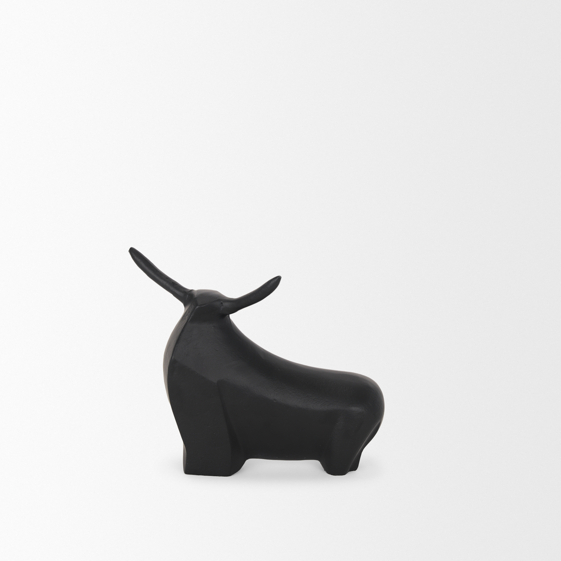 radu small matte black metal bull decorative object