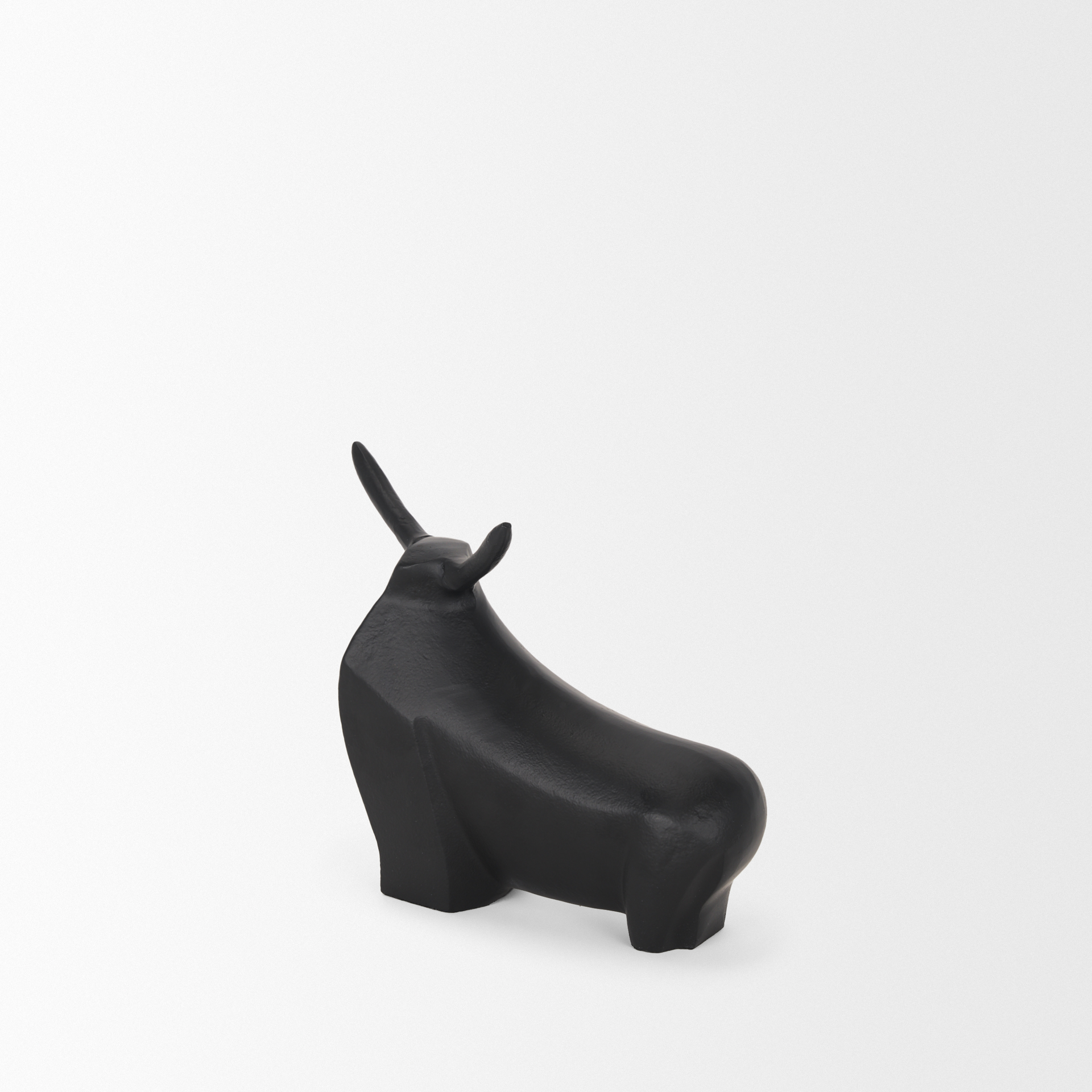 radu small matte black metal bull decorative object
