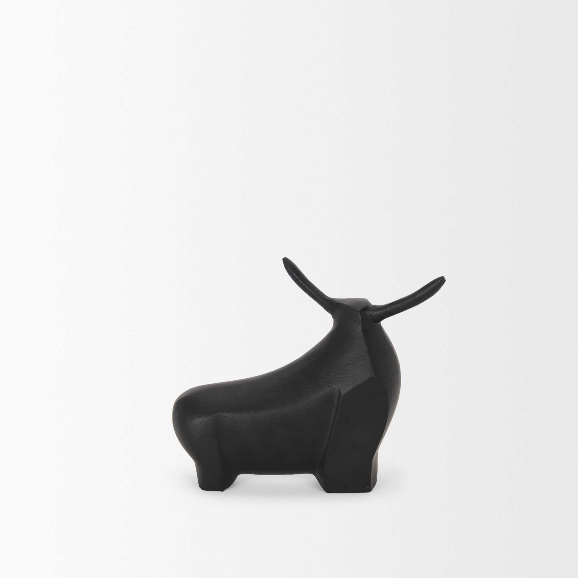 radu small matte black metal bull decorative object