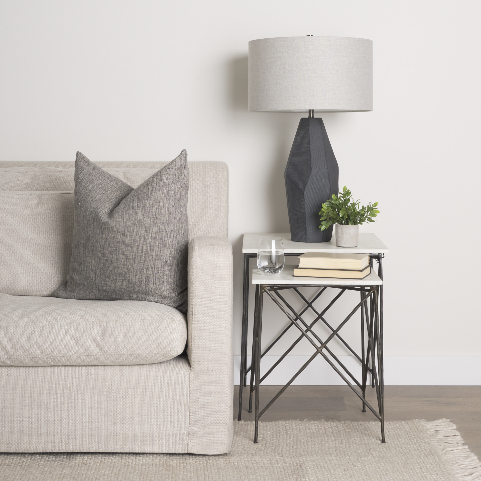 lorlei 20.0l x 20.0w x 23.8h white marble top w/ gray iron legs end and side table